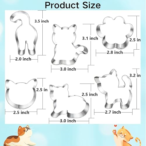 Miniatura 7 de Juego de 6 piezas de cortador de galletas de gatito, cara de gato, trasero de gatito, pata de gato y 3 formas lindas para fiesta temática de gatito