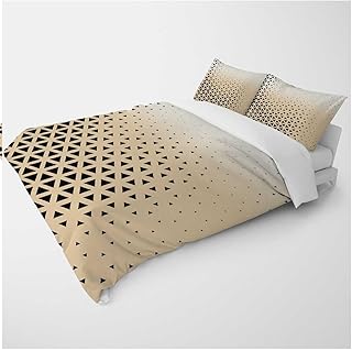 YANFENQI King Zipper Duvet Cover Cream Coloured Geometric Checked Country Bedding for Kids Teens Adults (King,104