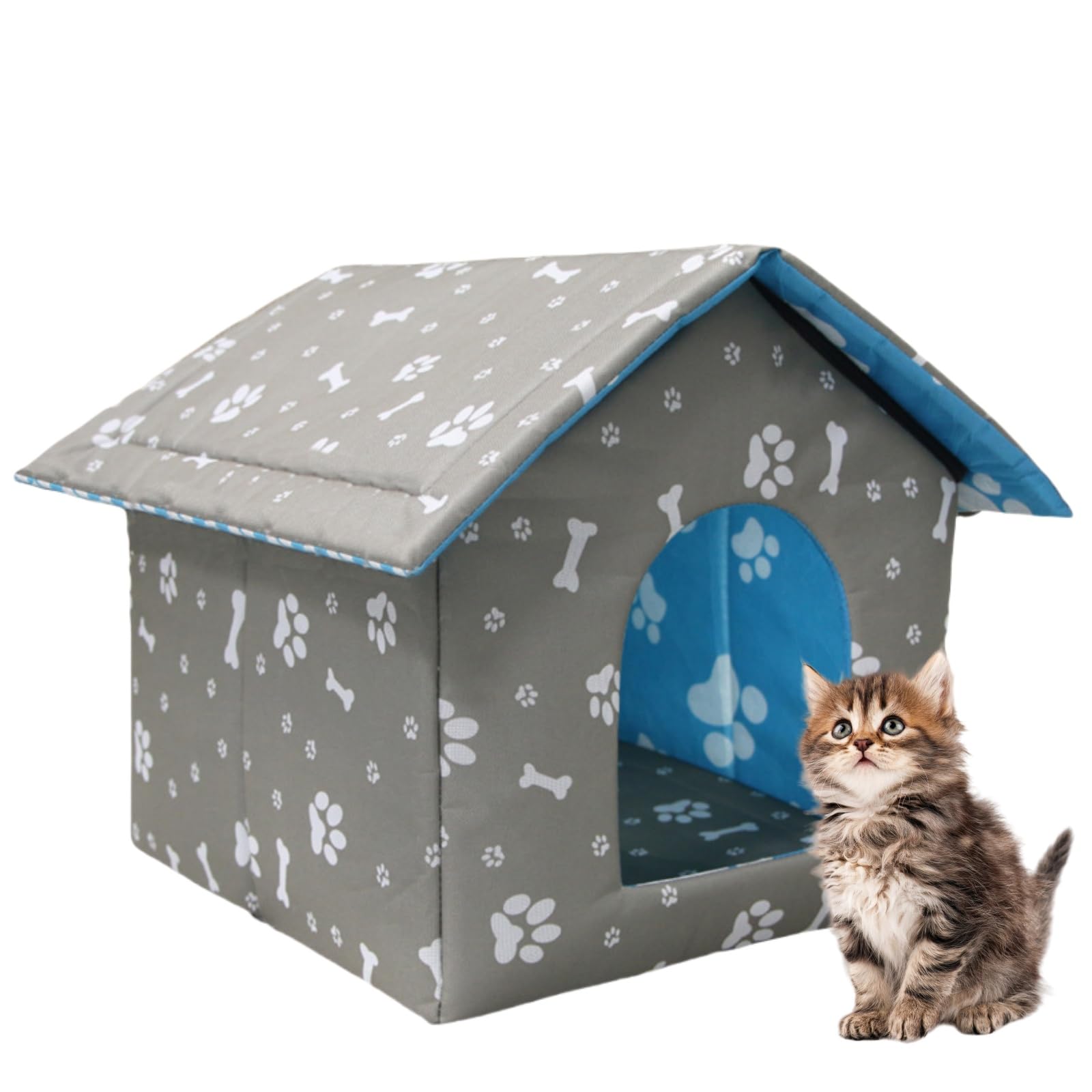 MUYYIKA Cat House for Outdoor Winterproof Waterproof Weatherproof Cat Cave Pet House Soft Warm Pet House Outdoor Dog Cave with Removable Cushion (M:40x38x35cm, Grey)