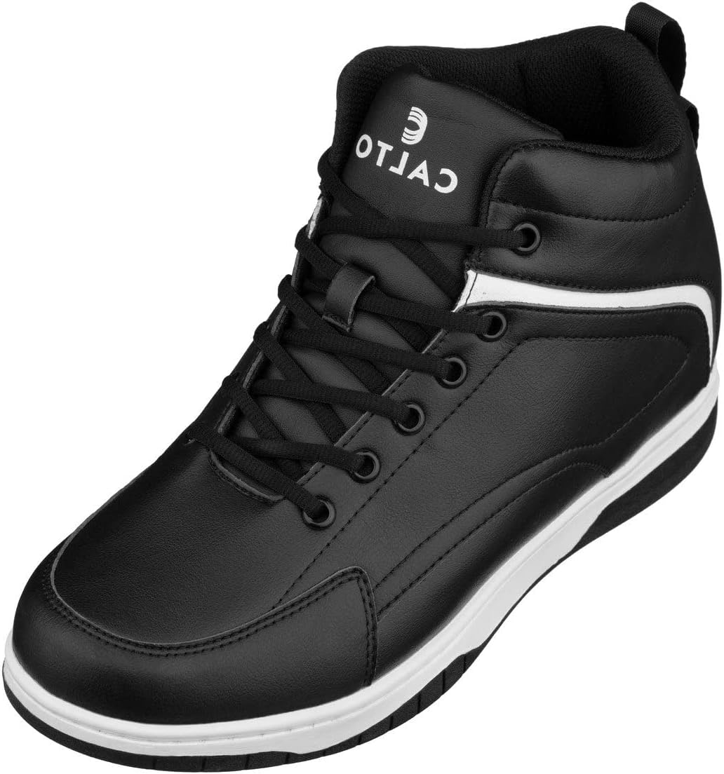 CALTO Men's Invisible Height Increasing Elevator Trainer Shoes - Lace-up Fashion High-Top Sneakers - 3.2 Inches Taller