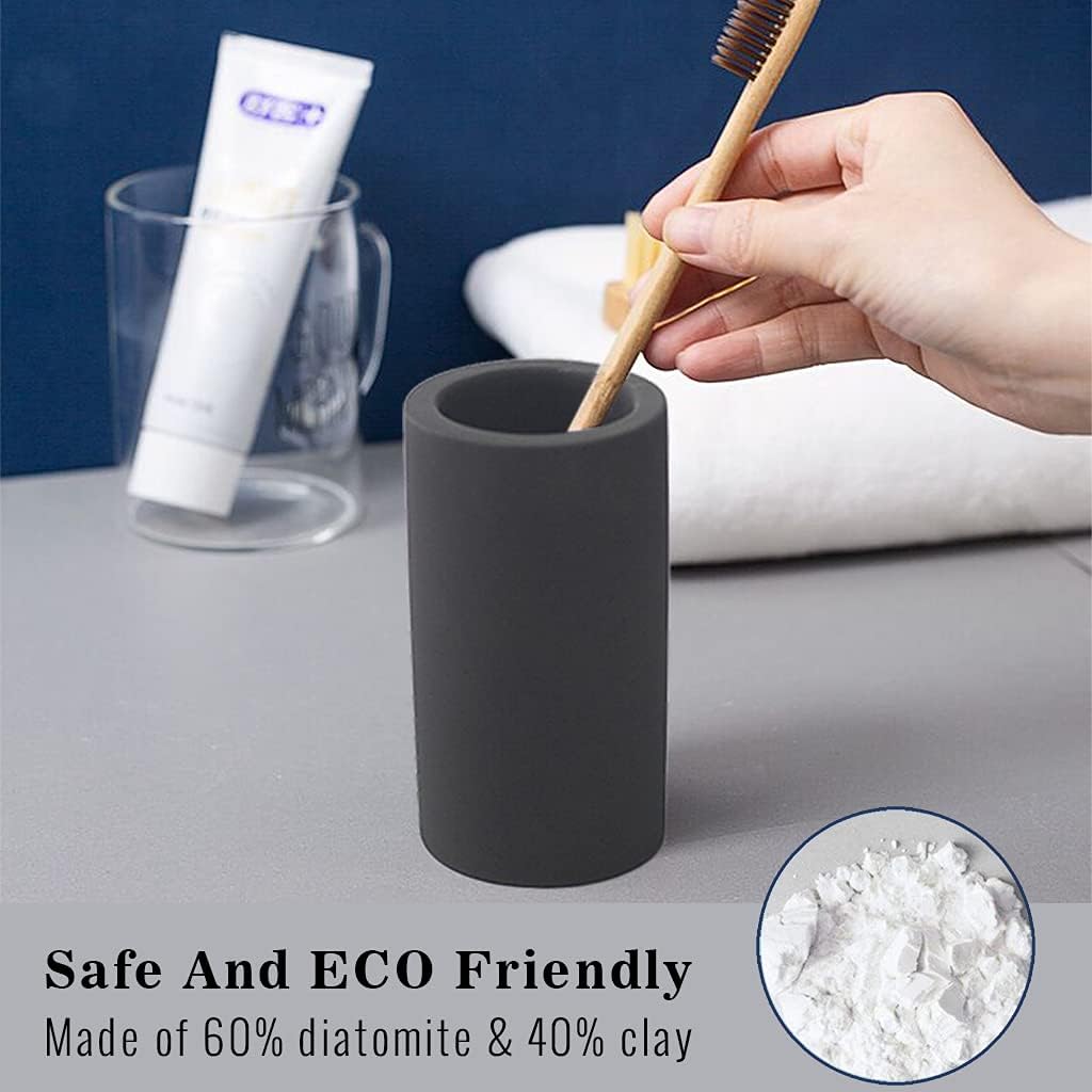 Black Toothbrush Holder for Bathroom, Water Absorption Fast Drying Diatomite Toothbrush Holders for Electric Toothbrush Toothpaste Shaver Razor (Black+3covers)