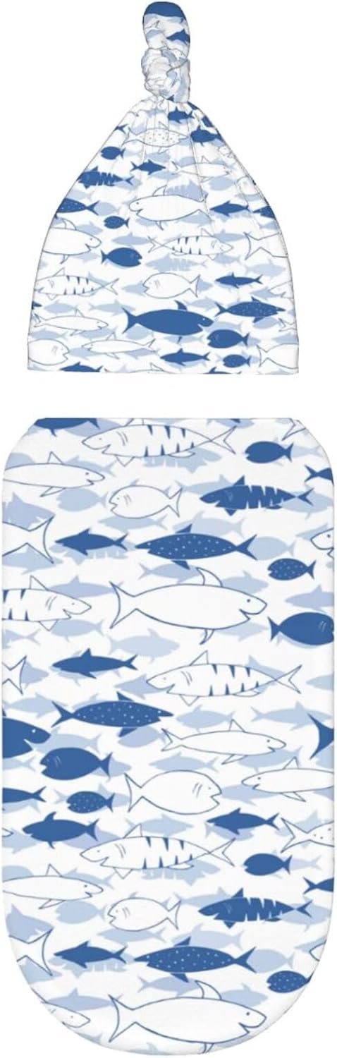 Sharks Ocean Beach Fish Funny Blue Newborn Swaddle Blanket Baby Stuff Baby Swaddling Blanket with Beanie Set Soft Sleeping Sack for Unisex Girls Boys - Image 7