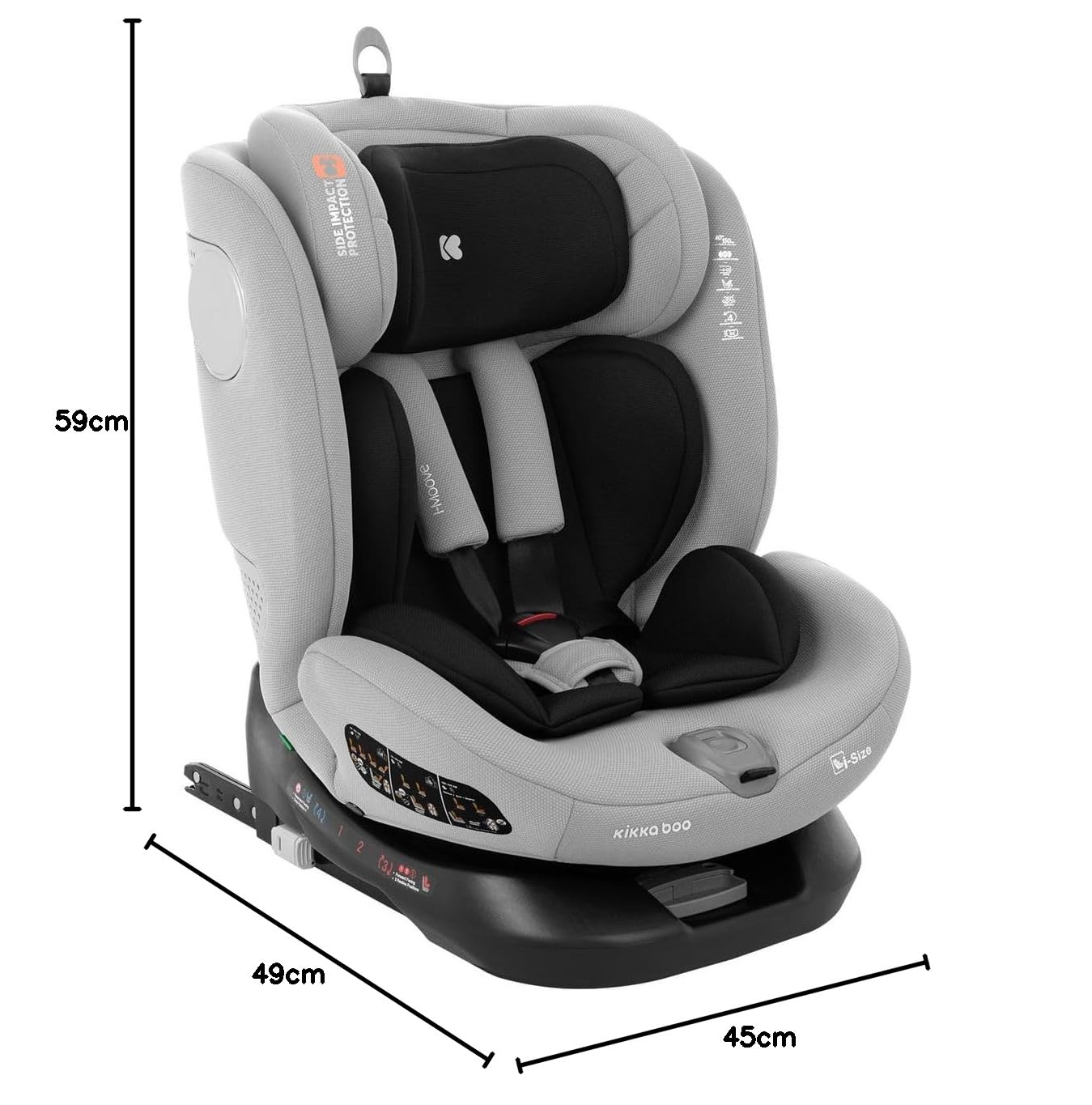 Kikkaboo, siège enfant i-Moove i-Size (40-150cm) Isofix rotation à 360 degrés, coloris:gris clair