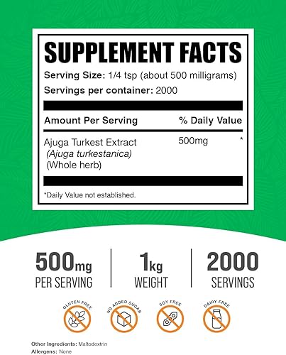 Miniatura 7 de BulkSupplements. com Ajuga Turkest Extracto en polvo  Suplemento de hierbas en polvo, Ajuga 500 mg  Puro y sin gluten, 500 mg por porción, 17.64 oz