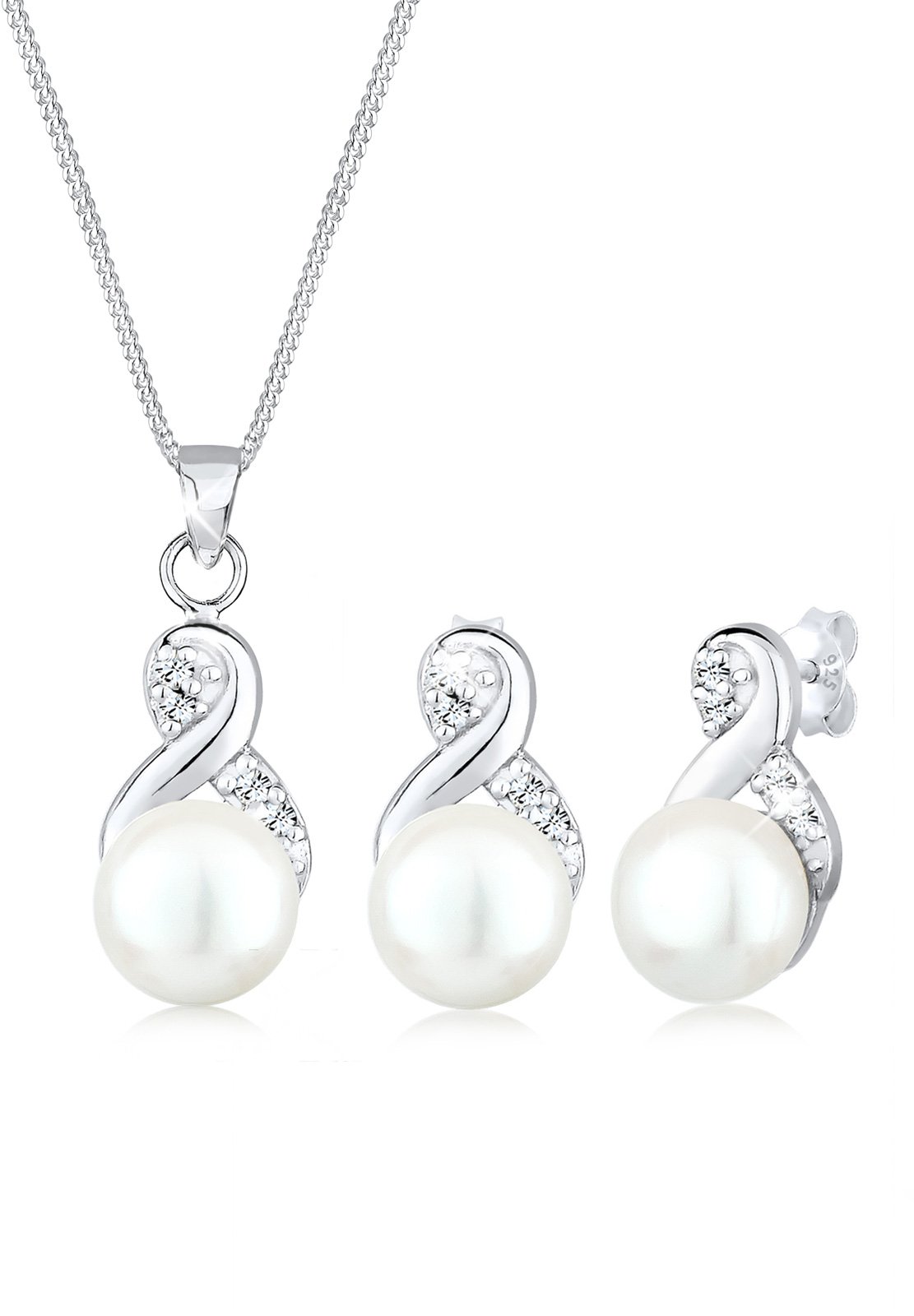 Elli Jewelry Set Set infinity Freshwater Pearls Crystal 925 Sterling Silver