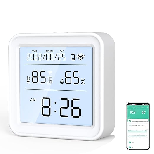 WiFi Temperature and Humidity Sensor: Wireless Digital Hygrometer Indoor Thermometer with App Alerts & Backlight Display, Smart Temperature Humidity Monitor Compatible with Alexa