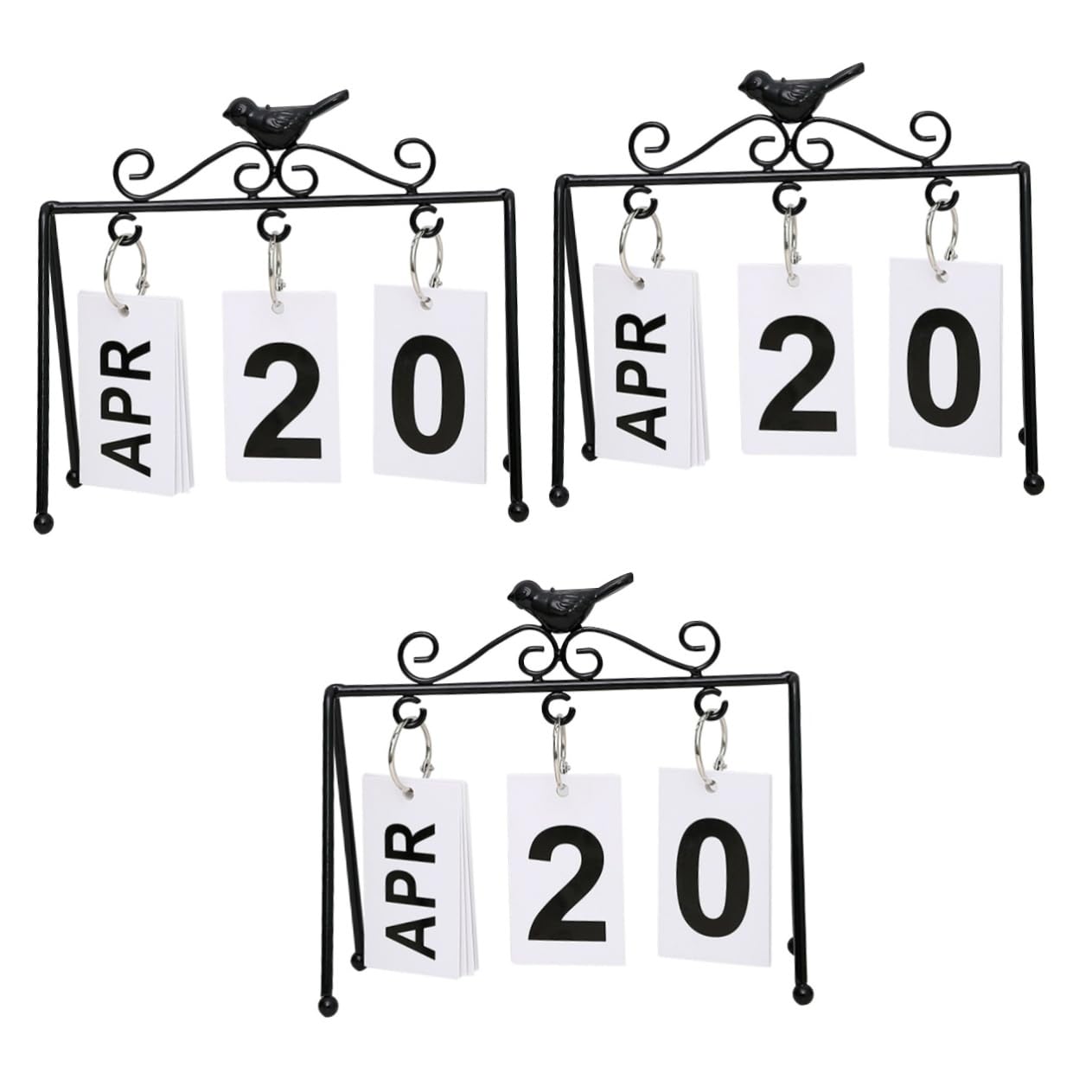 SEWACC 3 Piezas adorno de calendario office calendarios de mesa calendario de escritorio Adorno del hogar marco de calendario perpetuo de metal suministros para el hogar papel Black