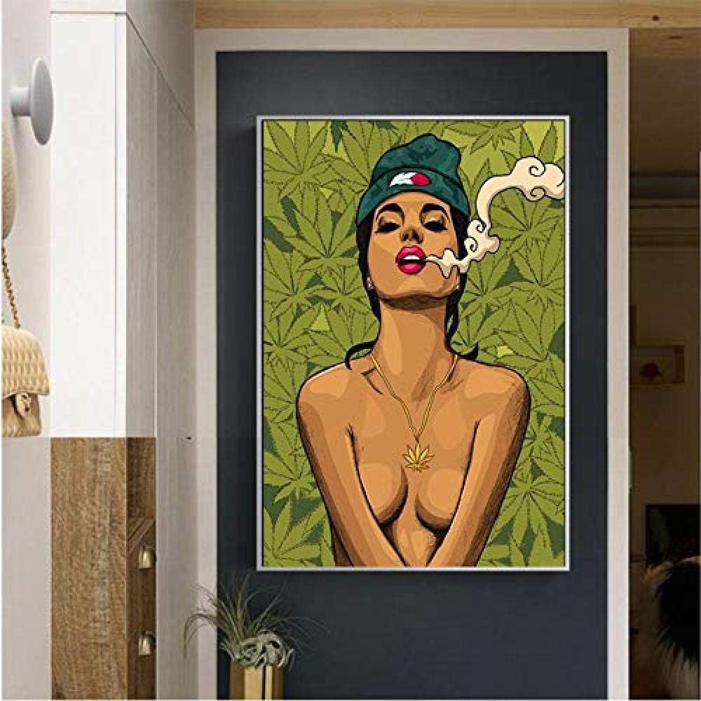 MKAN Lienzo Y Póster con Estampado De Marihuana para Niña, Pintura Al Óleo De Pared Impresa En Lienzo, Decoración Creativa del Hogar 50 X 70 Cm