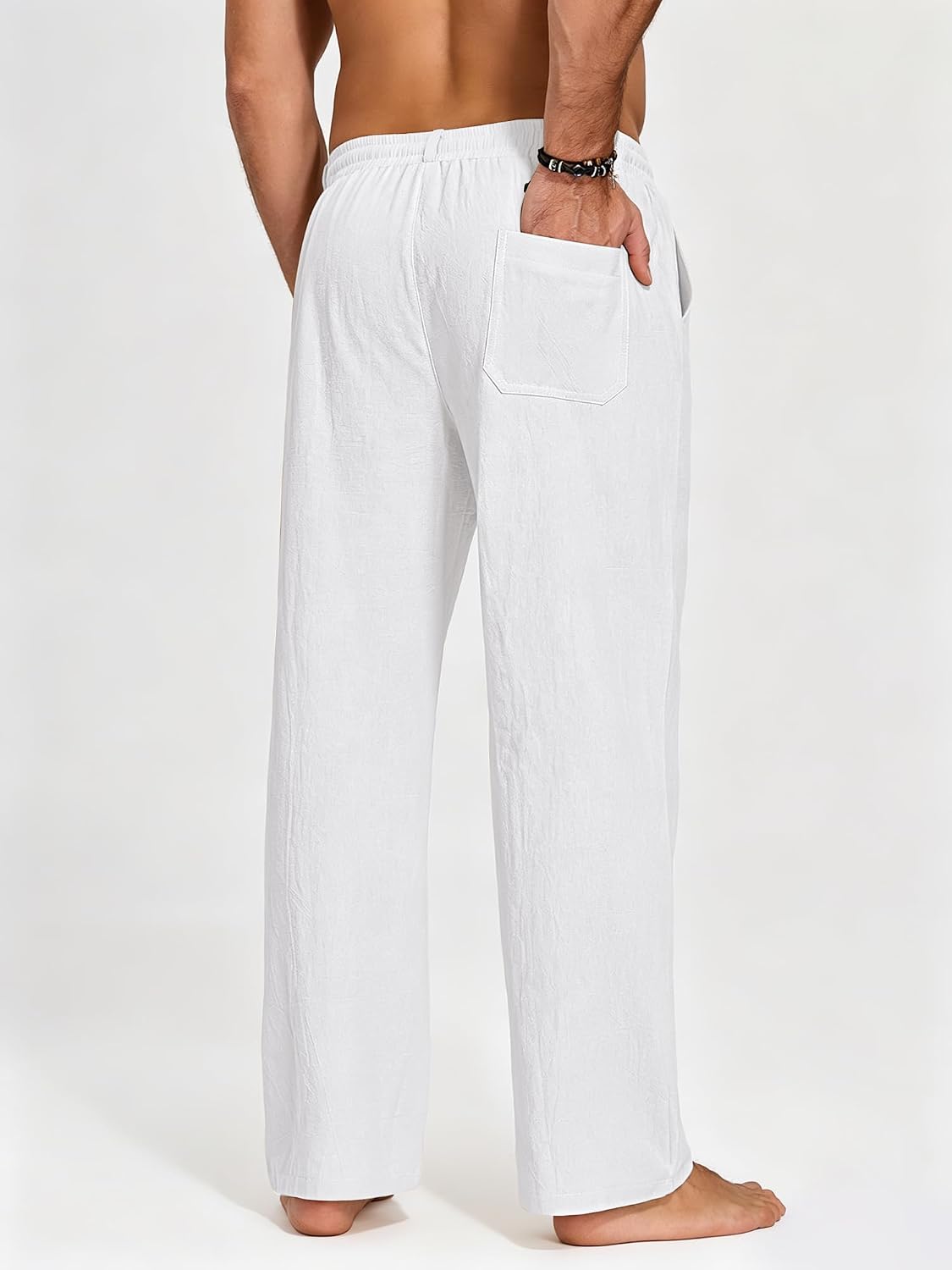 ZARLAN Men's Cotton Linen Pants Breathable Casual Summer Beach Lightweight Loose Fit Elastic Drawstring Waist Trousers
