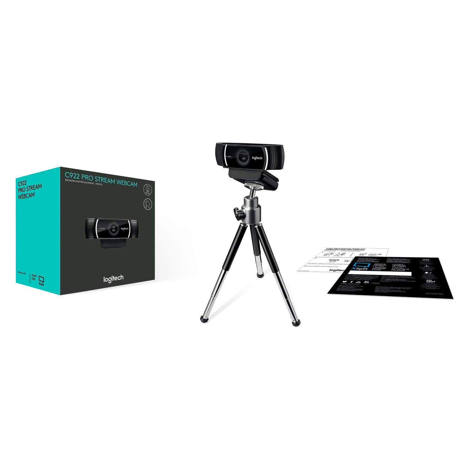 Logitech C922 Pro Stream Webcam Full HD 1080p Streaming con treppiede e licenza gratuita di 3 mesi XSplit microfoni neri + blu Microfono USB Yeti, Blackout