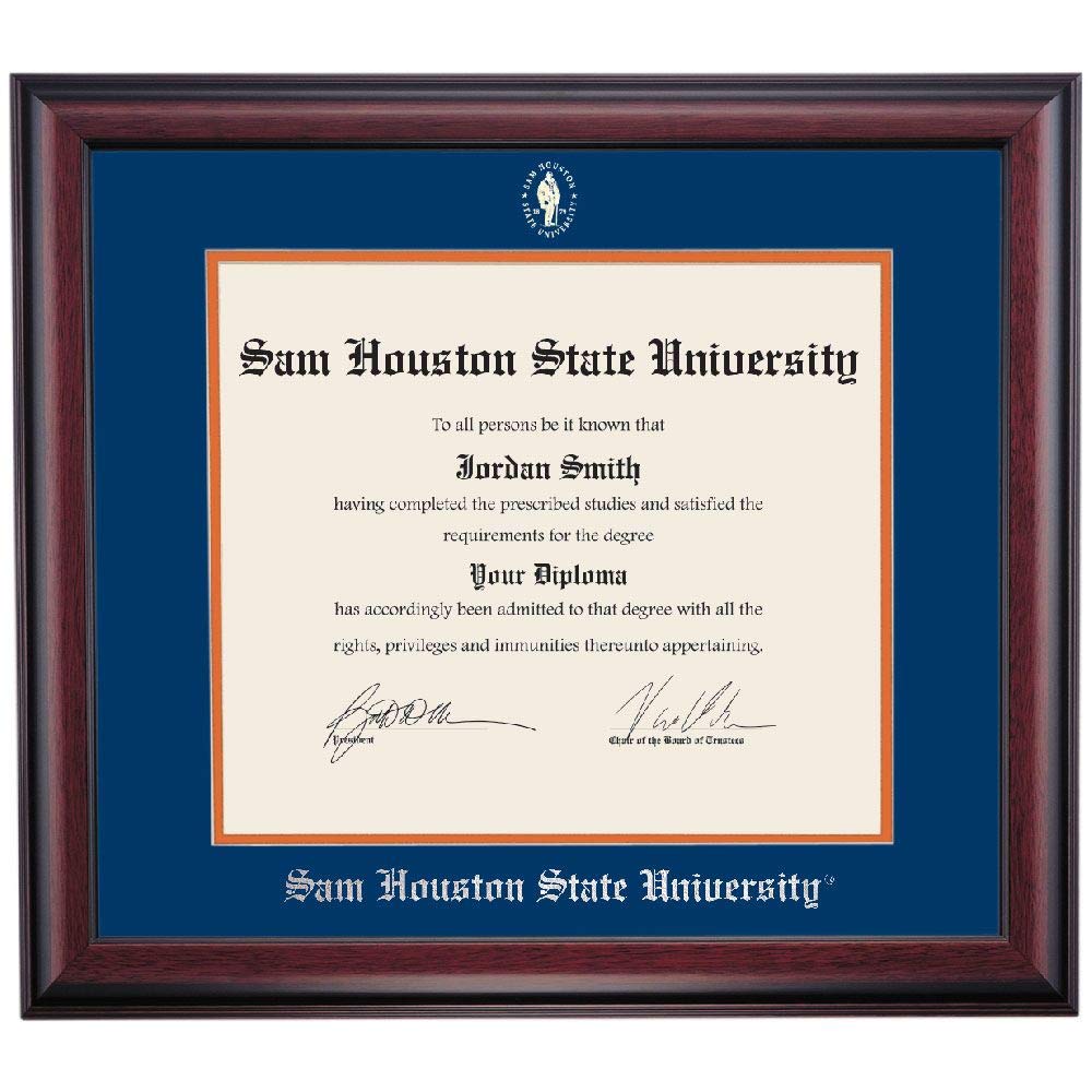OCM DiplomaDisplay Traditional Frame for Sam Houston State University Bearkats | 11" x 14" Diploma Certificates | Navy/Orange Mat | Home & Office | Graduation Gift
