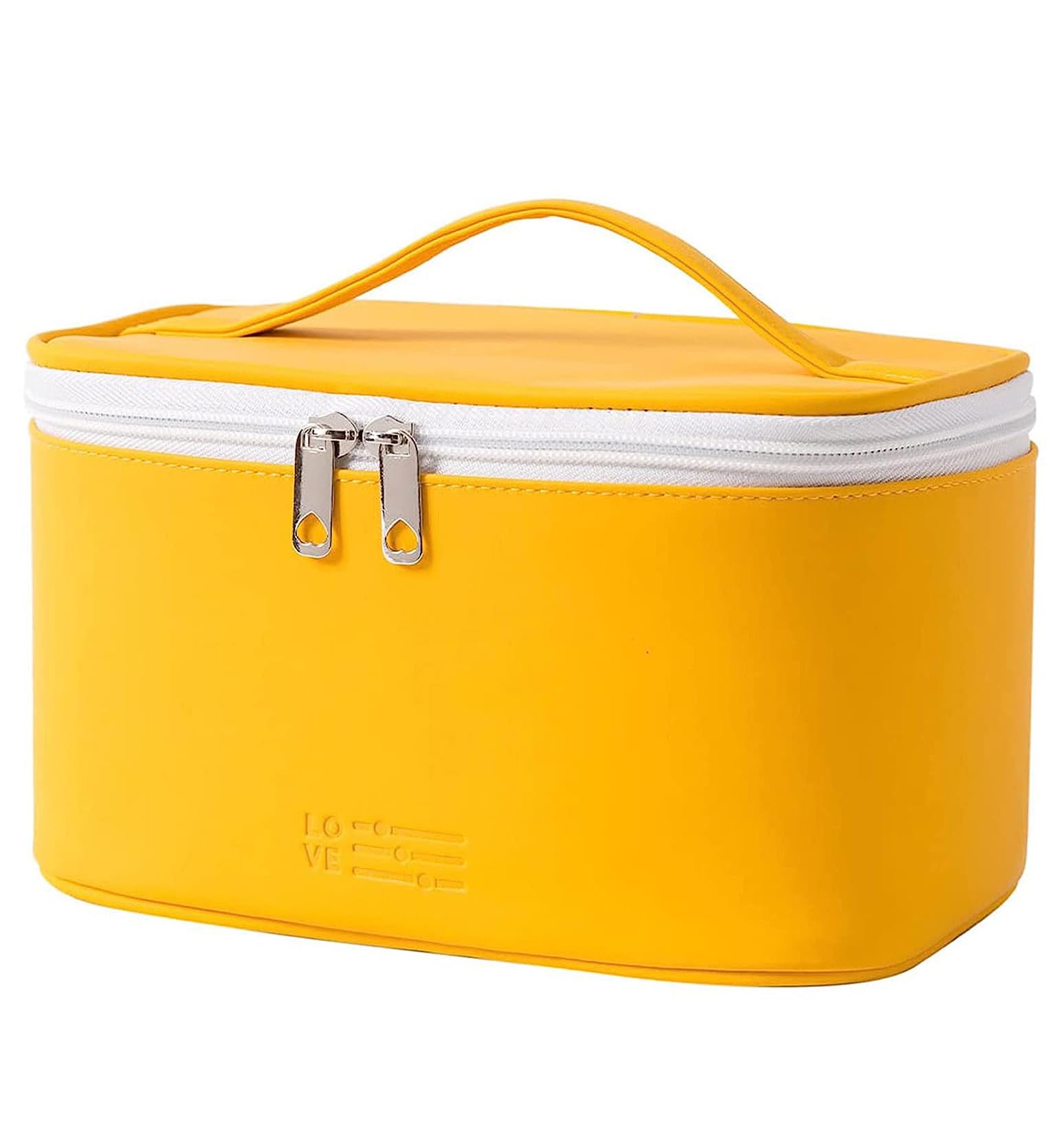 House of Quirk Makeup Travel Bag, Large Cosmetic Bag for Women, Zipper Pouch Bag Organizer, PU Leather Washable Waterproof (Yellow)