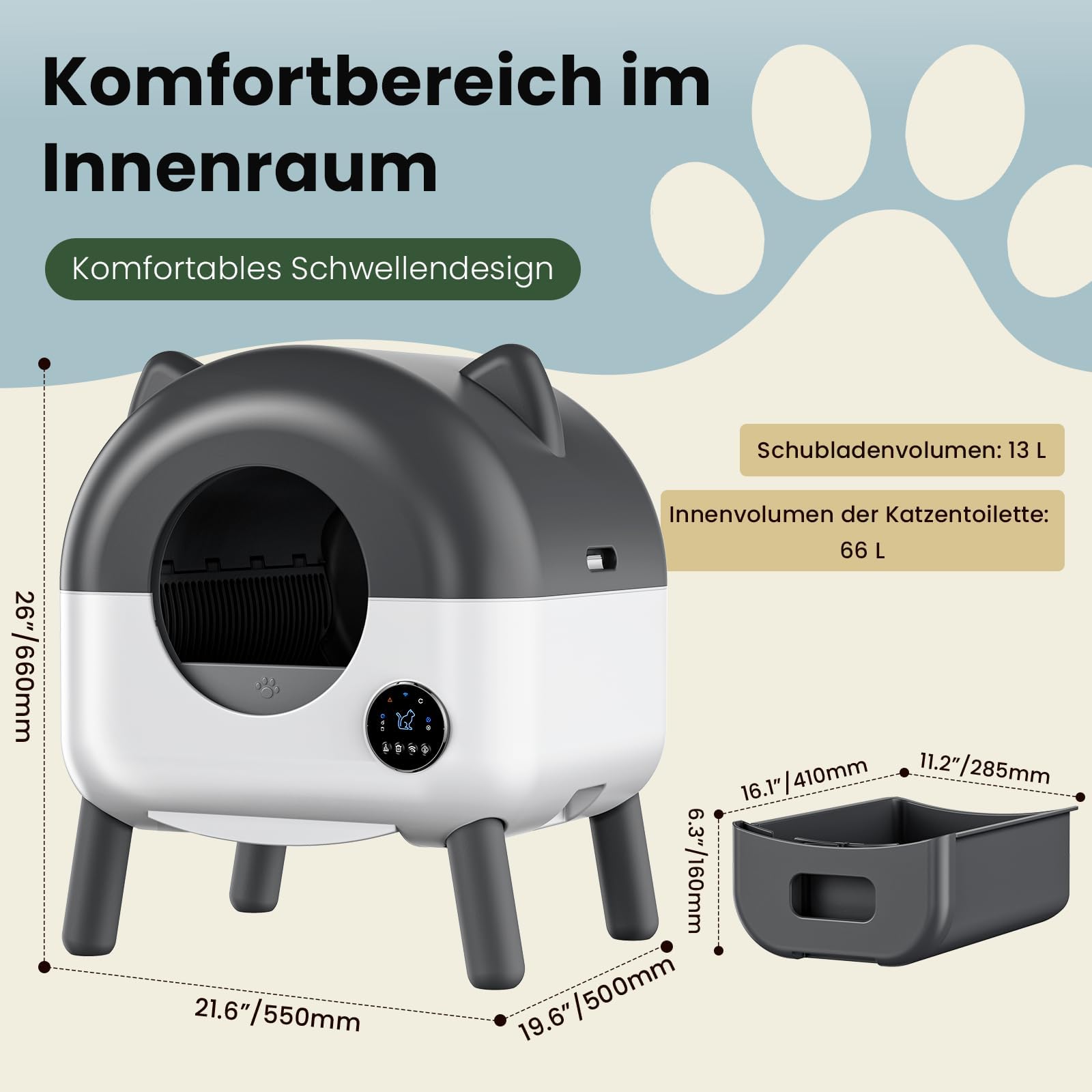 Lettiera Gatto Autopulente,79L Lettiera Elettrica Per Gatti Con Sensori Di Sicurezza,6 Luci Ambientali,Controllo App,Protezione Anti-Pizzicamento,Sicurezza Lettiera Autopulente Per Gatti