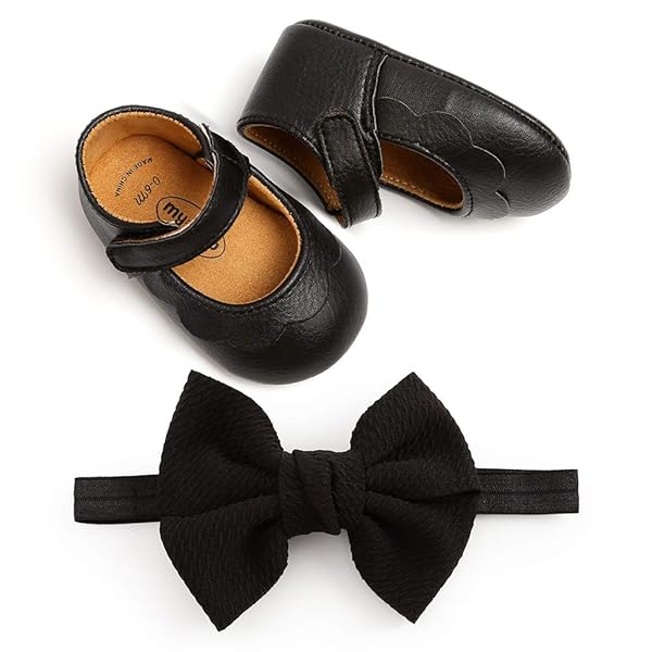 Baby Girls Mary Jane Flats with Bowknot Headband Infant Princess Dress Soft Sole Crib Shoes Non-Slip for Toddler First…