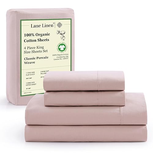 LANE LINEN 100% Organic Cotton King Size Sheets Set, Machine Washable Fully Elasticized Low Pill Fade Resistant Cotton Sheets, Soft & Comfy Percale Eco Friendly All Season sábanas King -Sepia Rose - King - 03: Dusty Rose