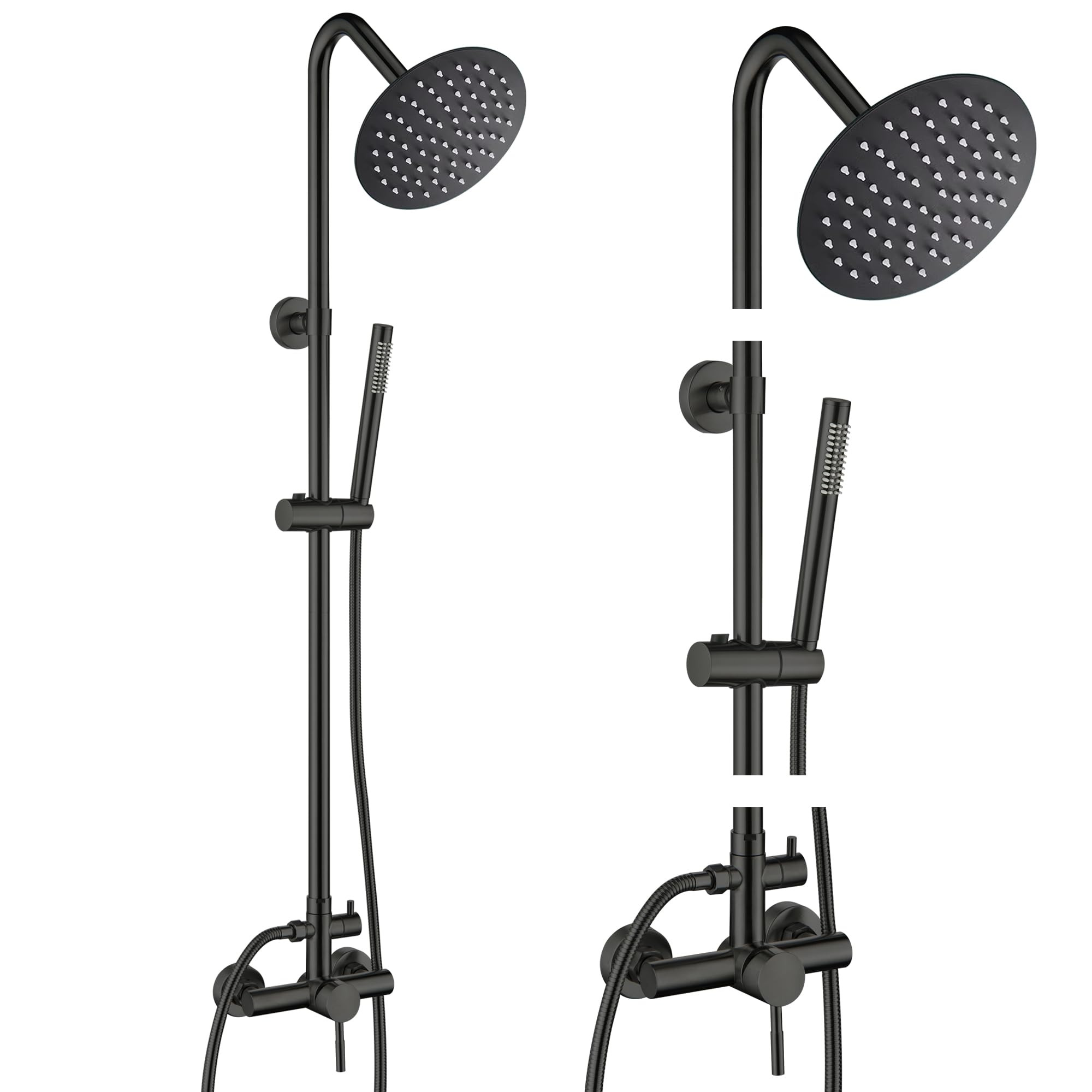 Columna Ducha Negra, Monomando Columna de Ducha con Grifo Altura Regulable 85 o en 118 cm Alcachofa de Ducha con Manguera, Ducha Lluvia, Regulable en acero inoxidable Negro Mate