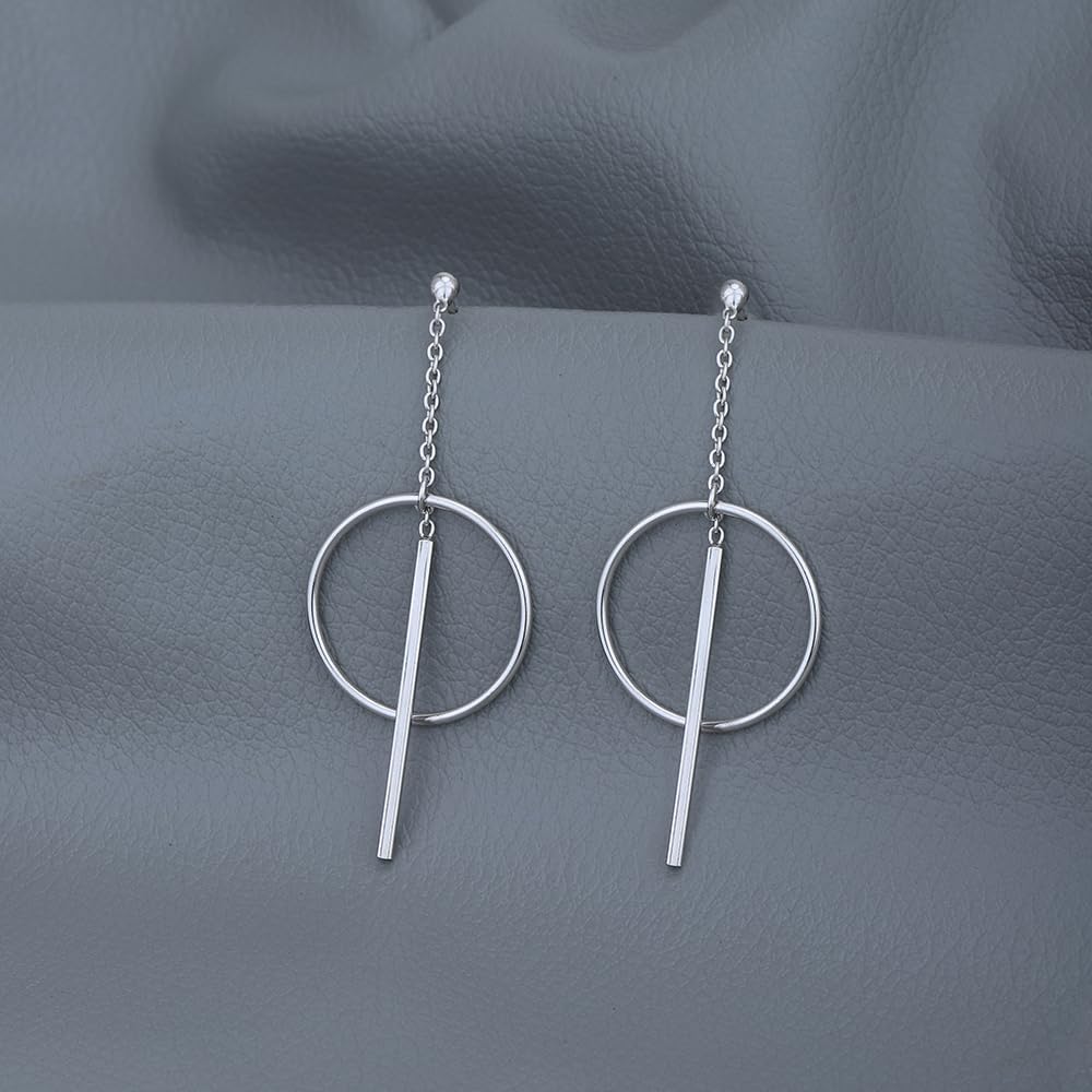 Vanbelle Sterling Silver jewelry - Rhodium Plated with 925 stamp - Playfull Circle and Bar Dangle Earrings for Women-ightweight Earrings for adults