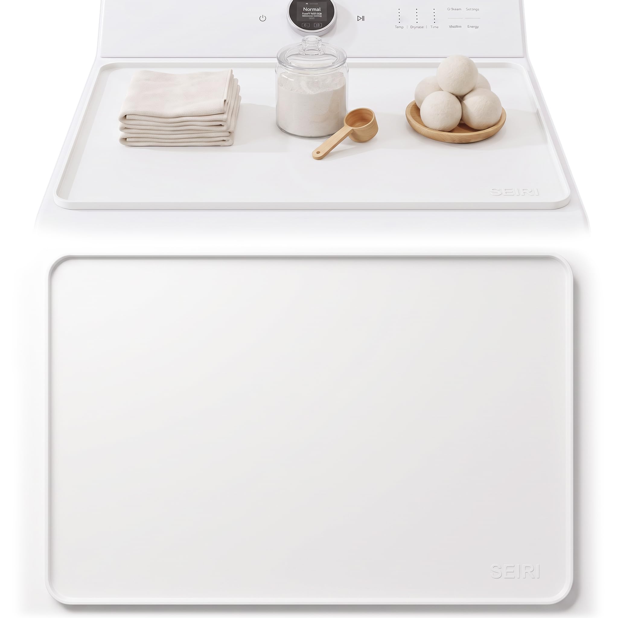 View 1 of 1 PACK SEIRI Washer and Dryer Topper, 26" x 18" Silicone Top Protector Mat for Slant Top Surface Cover and Top Load Washing Machine Laundry Room Non-Slip Waterproof Dryer Cover Medium (White)
