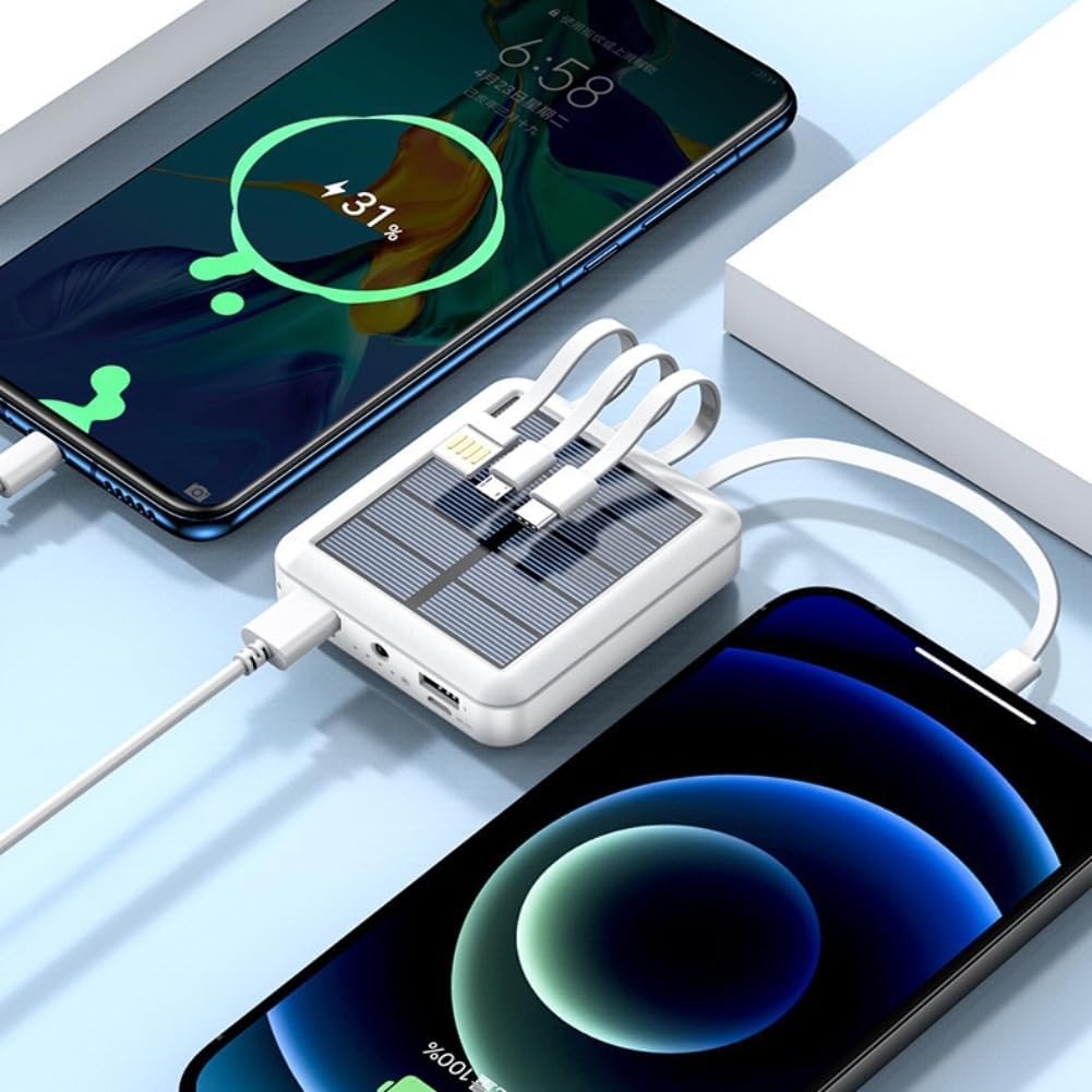 Banca di Energia Solare, Caricabatterie Portatile Banca di Energia Solare per Telefono 20000 MAh per Escursioni in Viaggio, Doppi Metodi di Ricarica, USB, USB C, Porta Micro USB (Nero)