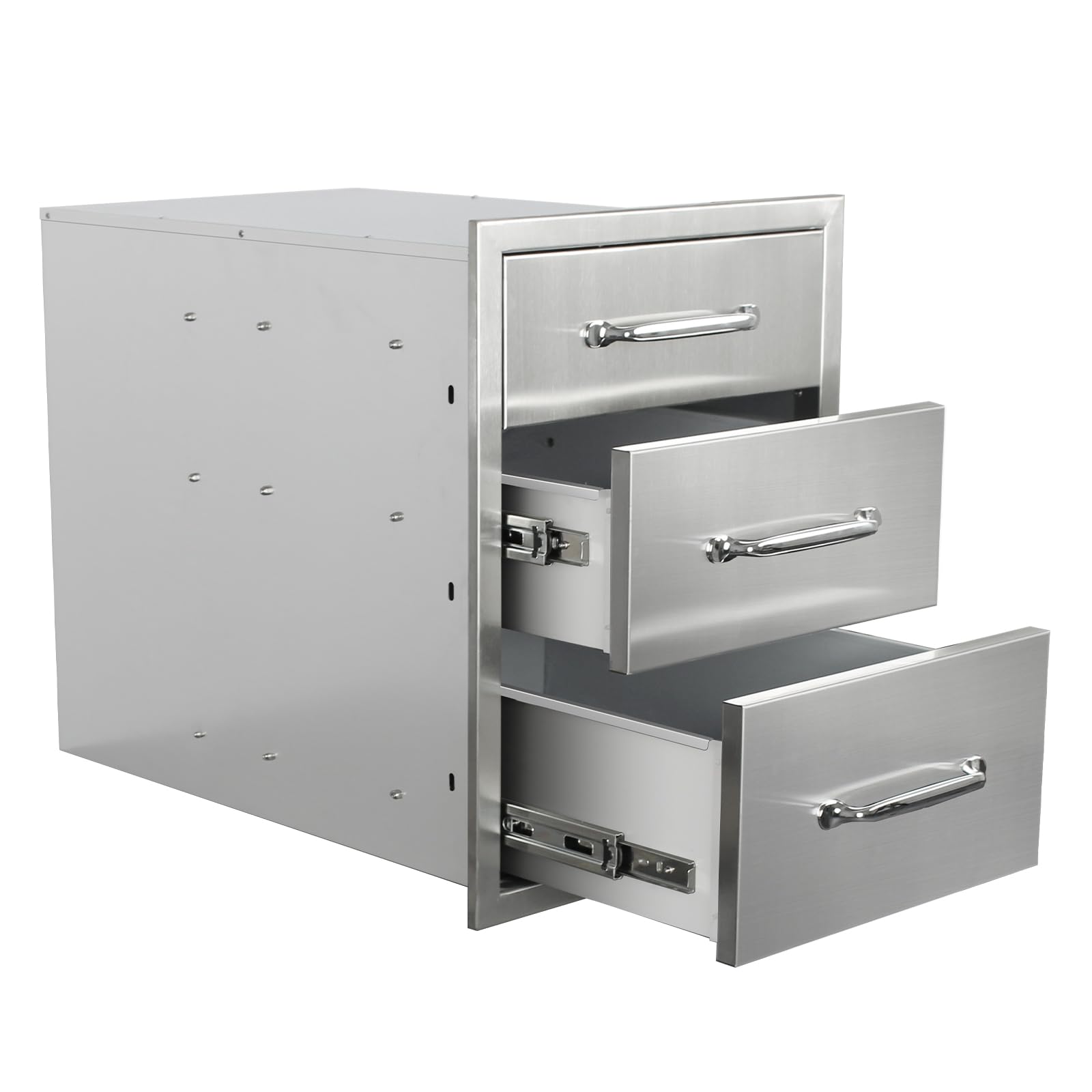 Outdoor Kitchen Drawers 16" W x 21" H x 23" D Stainless Steel Drawer BBQ Triple Drawers with Chrome Handle for Outdoor Kitchen Island, Patio Grill Station