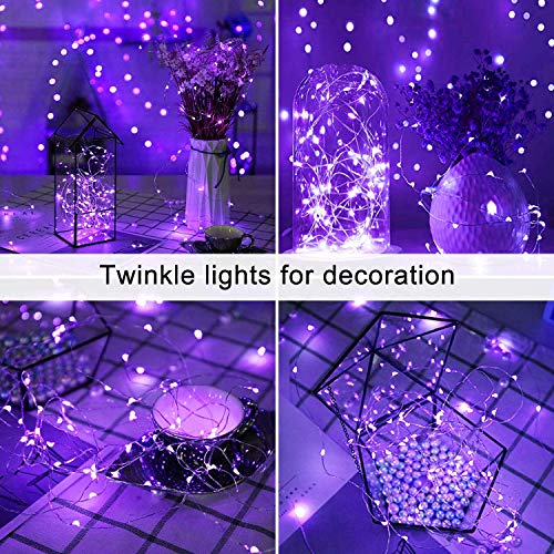 JMEXSUSS Purple Halloween String Lights, Solar String Lights Outdoor Waterproof, 2 Pack 32.8ft 100 LED Solar Fairy Lights, 8 Modes Solar Powered Copper Wire Fairy Lights for Halloween Decorations