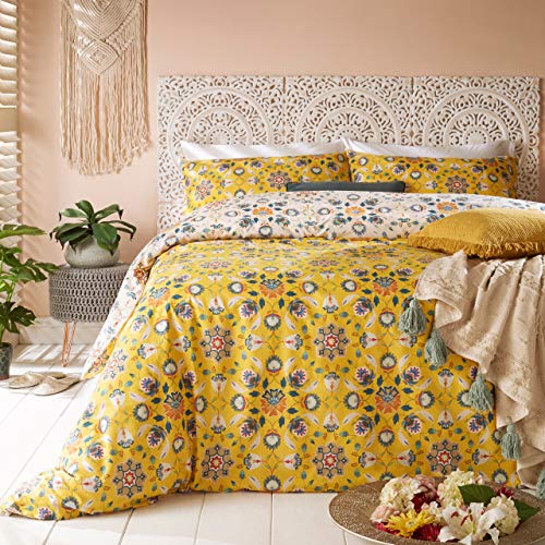 furn. Folk Flora Duvet Cover and Pillowcase Set, Ochre, Double