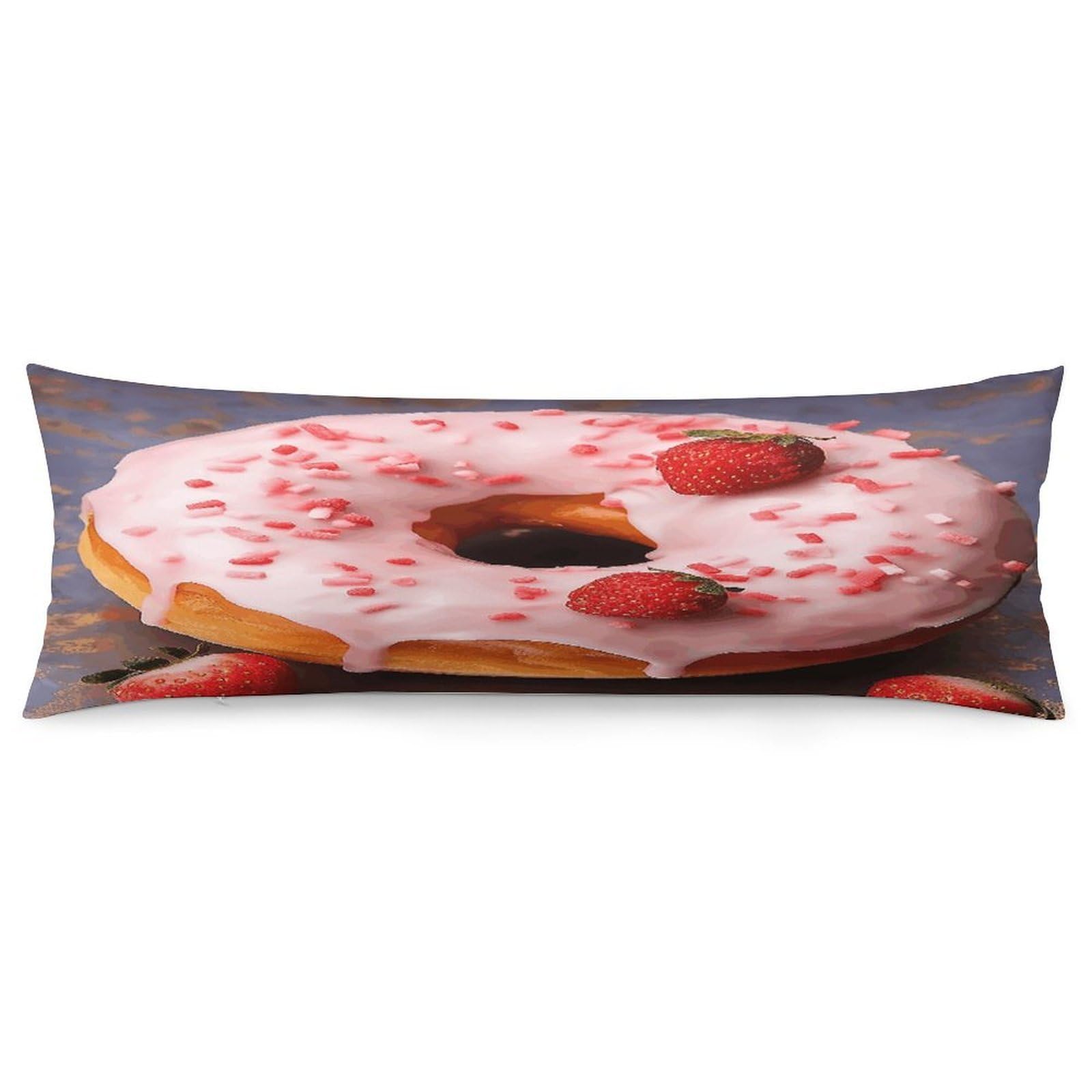 Strawberry Donut Body Pillow Cover Soft Full Long Pillow Cover Decorative Large Pillow Case Cozy Body Pillow Pillowcase Pillow Shams for Bed Sofa Couch Room Decor 18.9 X 53 Inch