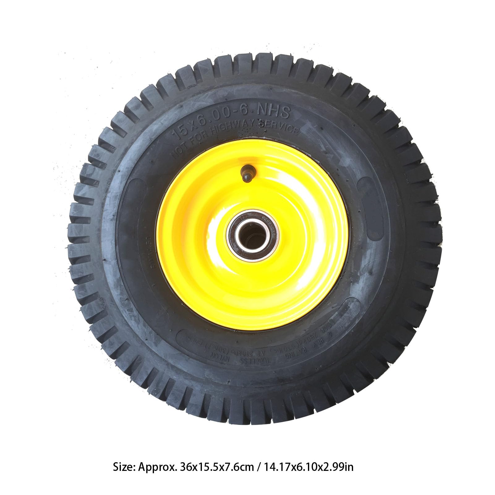 Luocute Pneumatico Anteriore con Ruota Assemblata, Ricambio Ruota Anteriore 14.2x5.23-6 for Attrezzature da Giardino (15x6,00 6) | Ricambio ruota anteriore pneumatica 4 tele con sfalsato da 3" per trattorini