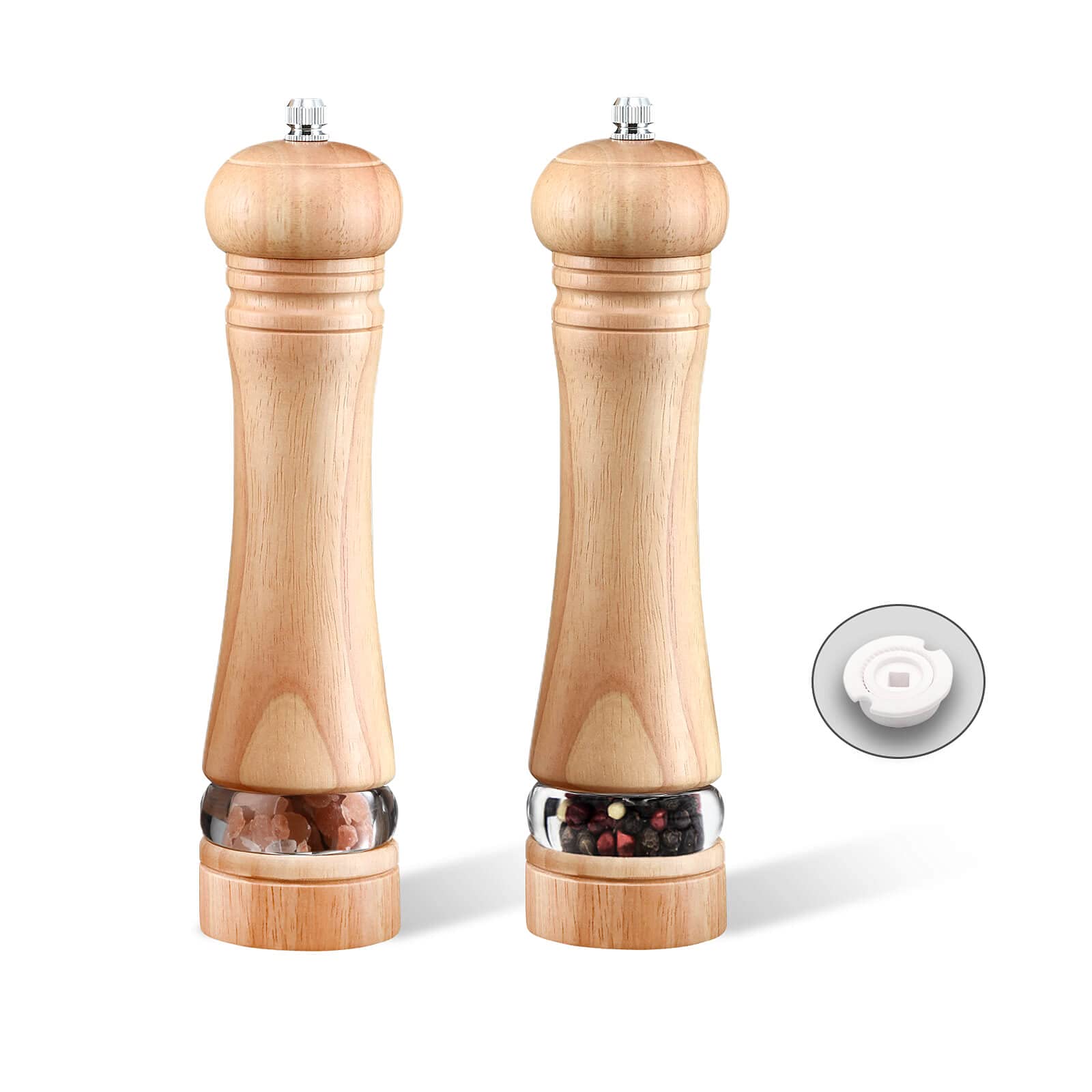Set Di 2 Macinapepe E Macinasale In Legno Di Acacia - Macinatura Regolabile In Ceramica, Con Finestra Visibile