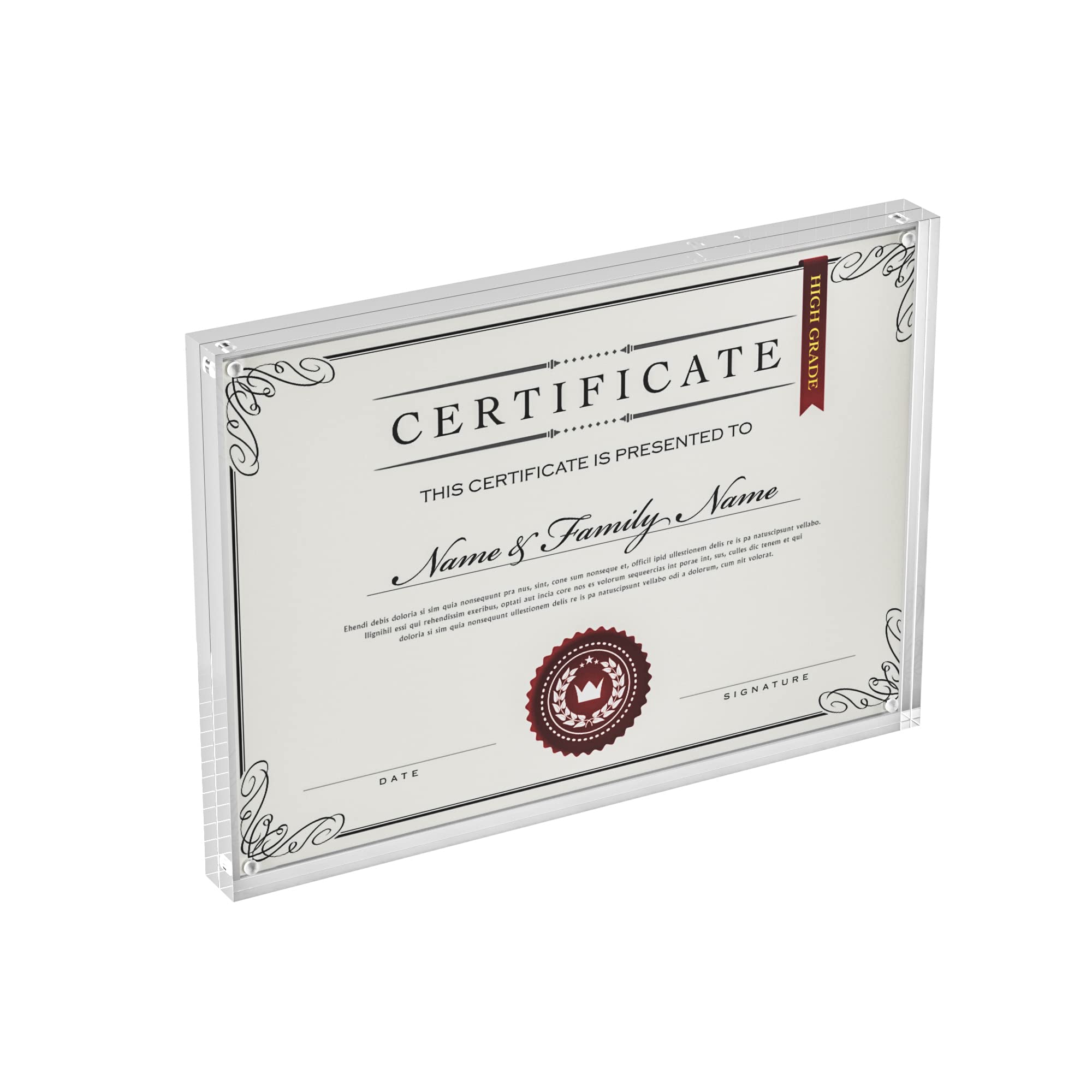 Sezanrpt Clear Acrylic Picture Frames A4 Size, Perspex Photo Frame For Wedding Pictures, Tabletop Freestanding Certification Frame 12Mm + 12Mm