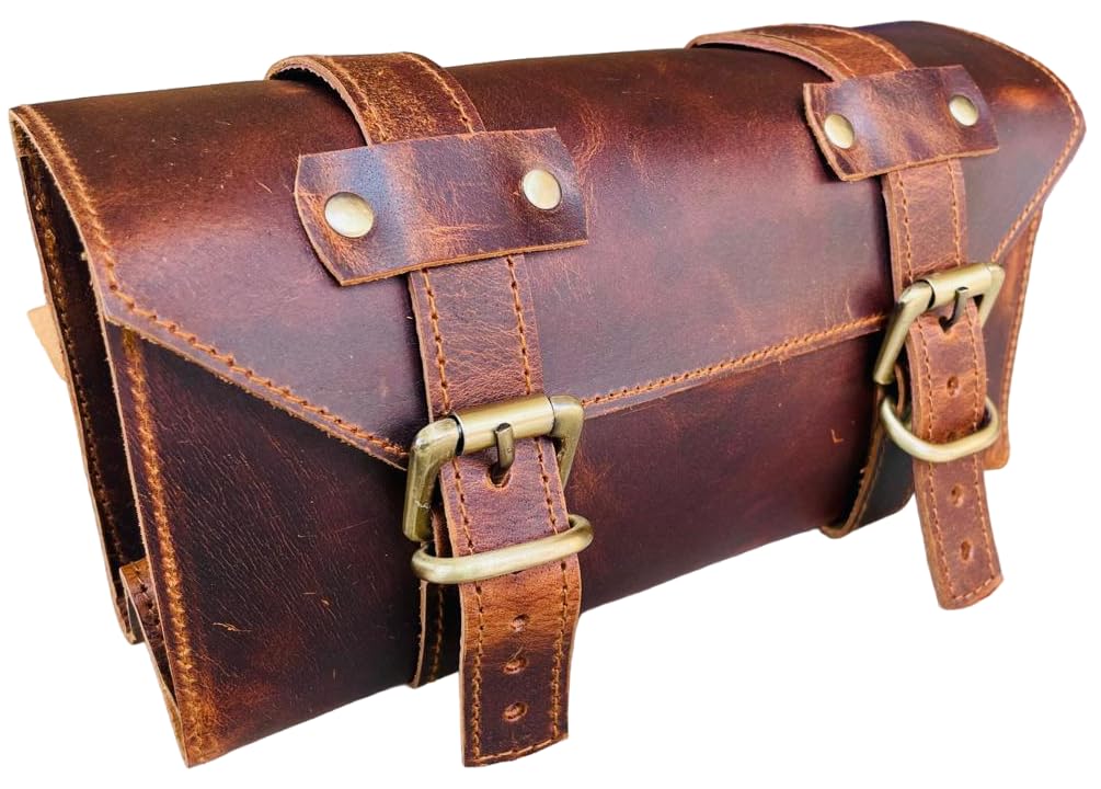 american blue Manubrio in pelle di bufalo Sella Borsa per moto Borsa per attrezzi per bicicletta Accessori da viaggio in pelle Borsa Forcella Accessori per biciclette Portabiciclette (Design no 2)