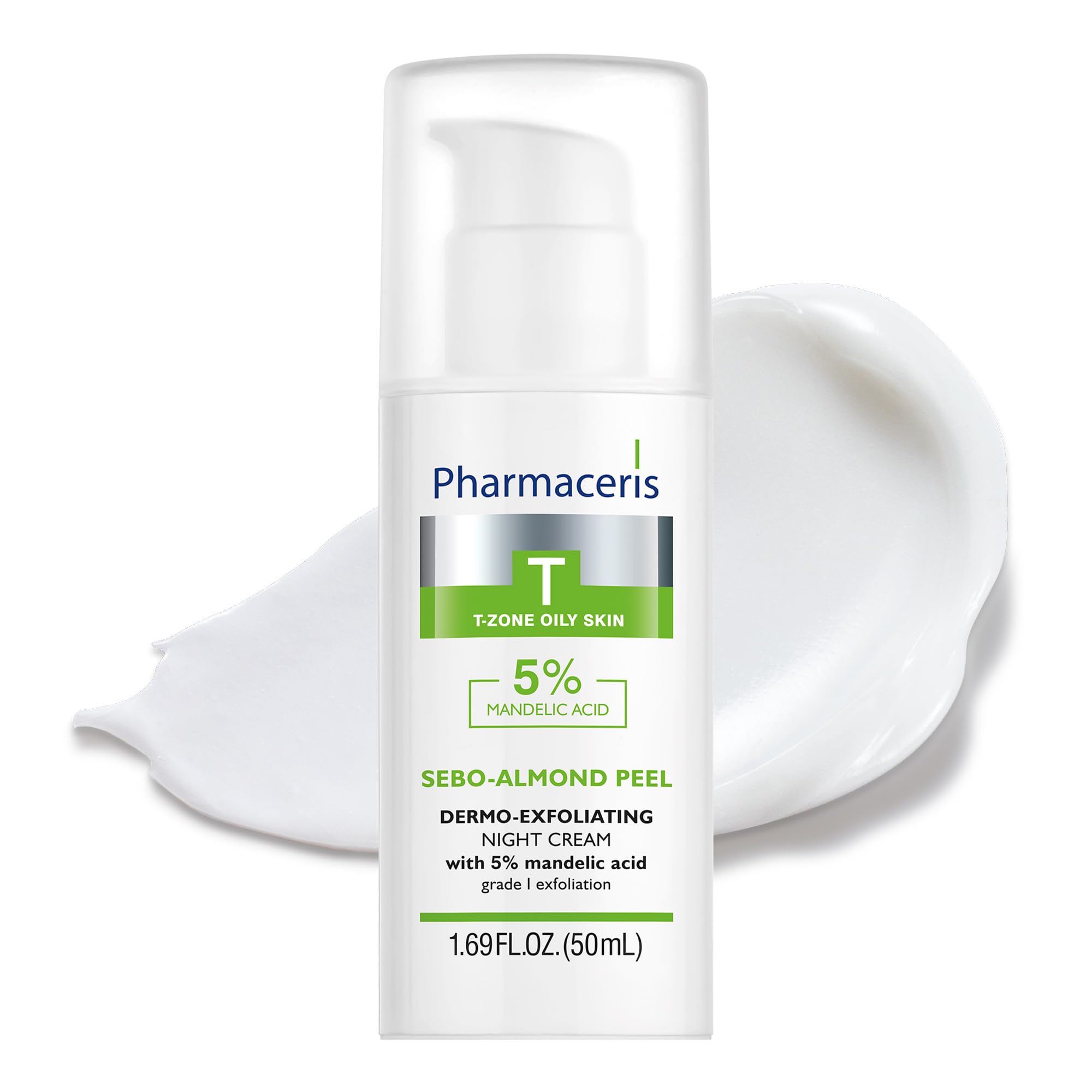 PharmacerisExfoliating Night Cream 5% Mandelic Acid - Gently Exfoliates, Face Cream, AHA Helps Refine Pores, Reduce Sebum & Post-Acne Marks, for Oily & Combination Skin, SEBO-ALMOND PEEL, 1.69 fl oz