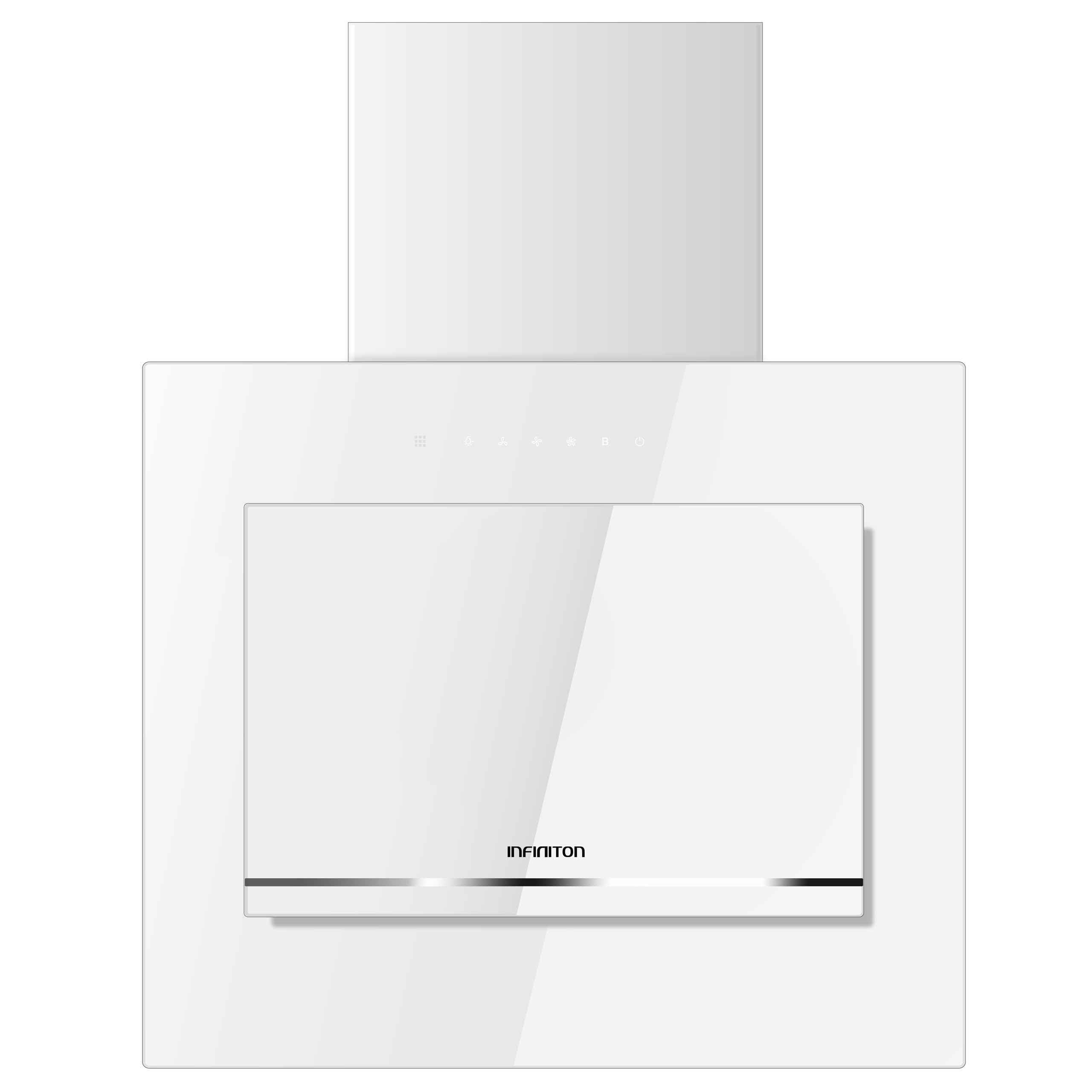 Infiniton Campana de extraccion CMPTRAL-A64B Acabado Cristal Blanco Ancho 60cm Potencia de extraccion 800m3/h Panel tactil 3 Niveles de potencia Filtro de aluminio Luz Led Clase A (Blanco)
