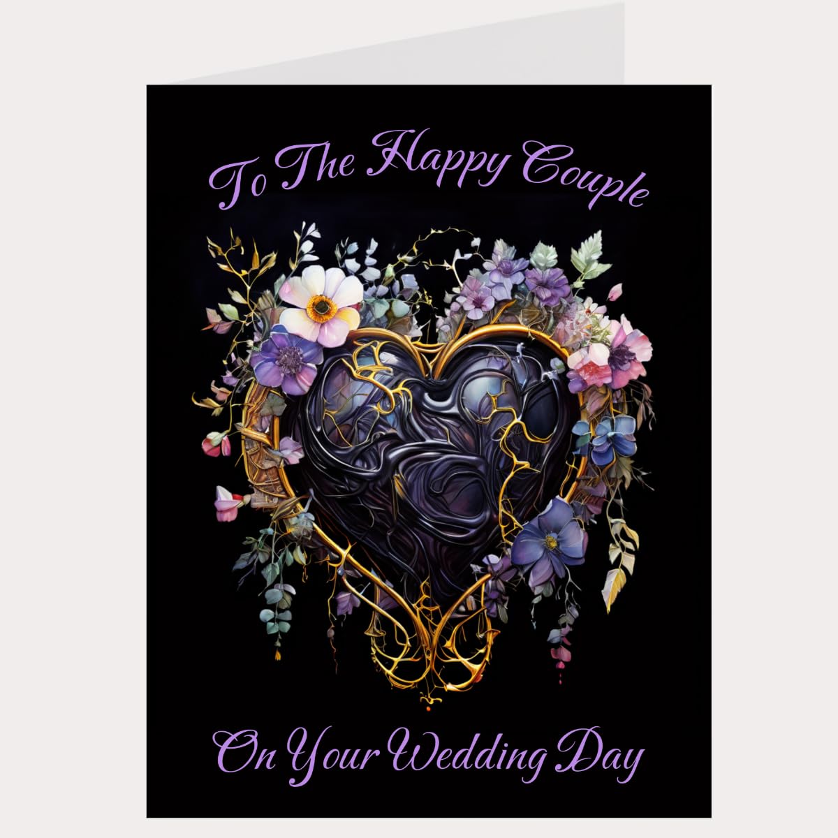Sarah Elizabeth Collection - Large Gothic Style Wedding Day Card & Gift Tag/Gothic Heart, Alternative Wedding Day, Celebration, Lovers, Couple, Approx 11" x 8"