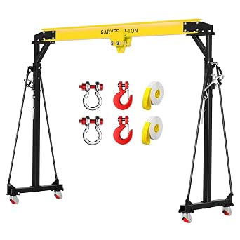 2 Ton Gantry Crane with Manual Trolley 4400 Lbs Capacity, 8-12 ft Adjustable Height, Shop Crane Lift Hoist with Hooks & Shackles for Warehouse, Factory