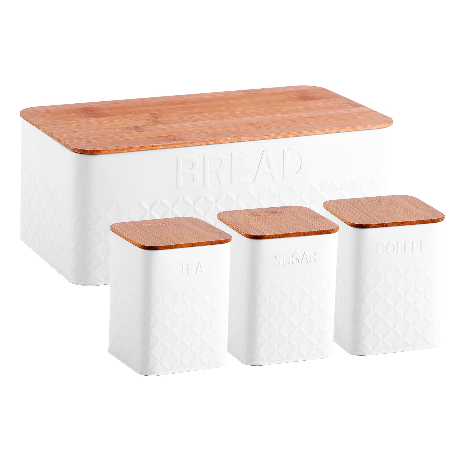Buy LivingHome Bread Box with Extra Bamboo Cutting Board Lid & Sugar Tea and Coffee Storage Set