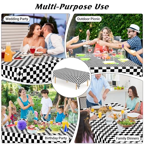 Image of 12Pack Table Cloth Rectangle Table, 54 inch x 108 inch Plastic Tablecloth, Black and White Checkered Table Covers, Waterproof Disposable Table Cloth for Outdoor Picnic Indoor Birthday Party Supplies Dinner