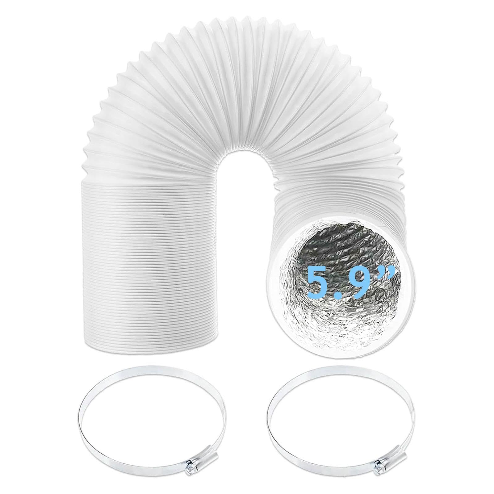 SPARES2GO Air Con Vent Hose PVC Aluminium Foil Insulated for Electriq Air Conditioner Duct AC Outlet Pipe (5.9" x 3m) + Clamp Clips