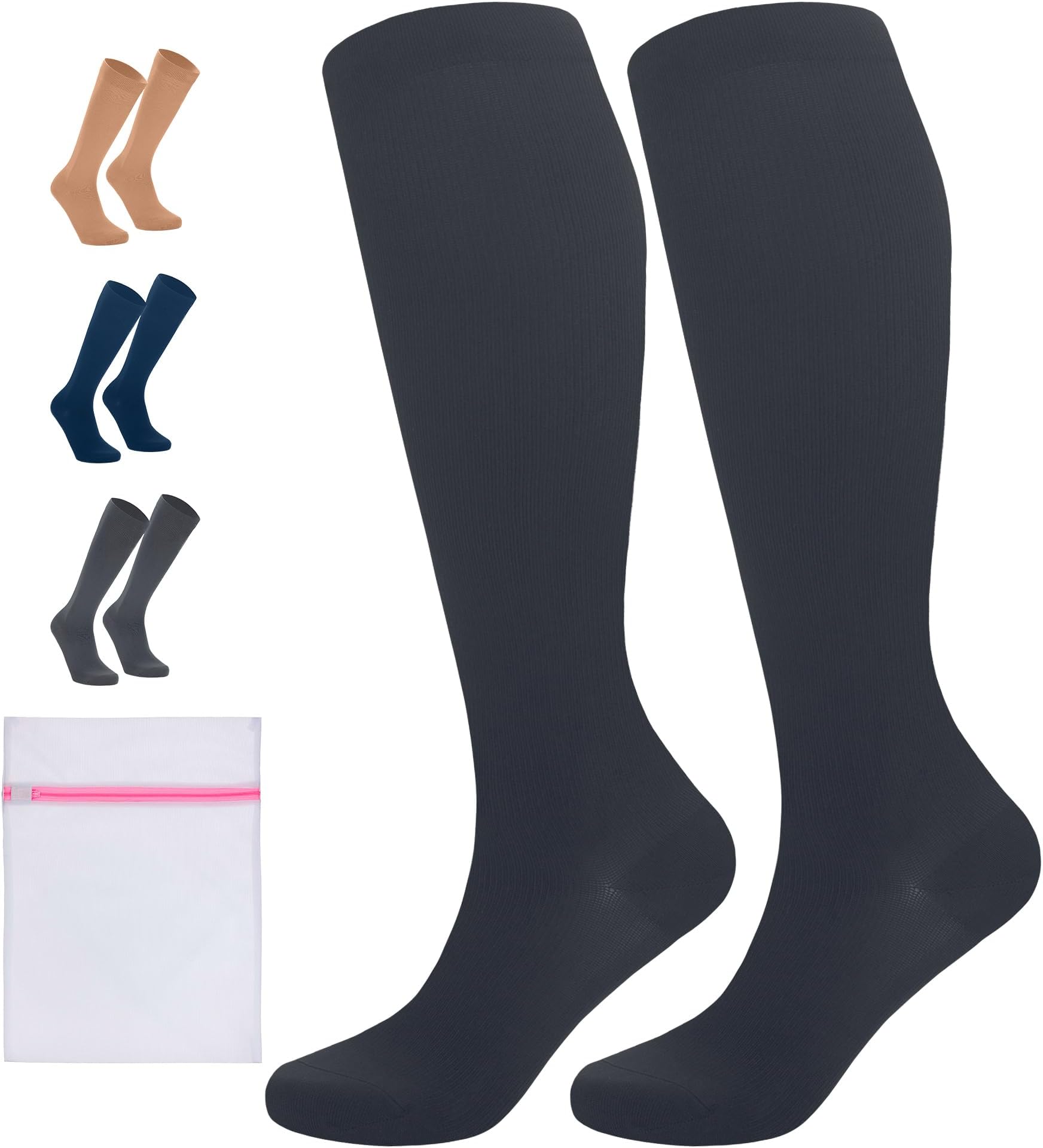 Compression Socks for Women & Men - 15-20 mmHg Travel Flight Socks – Graduated Support - Ideal for Running, Cycling & during Maternity - with Laundry Bag