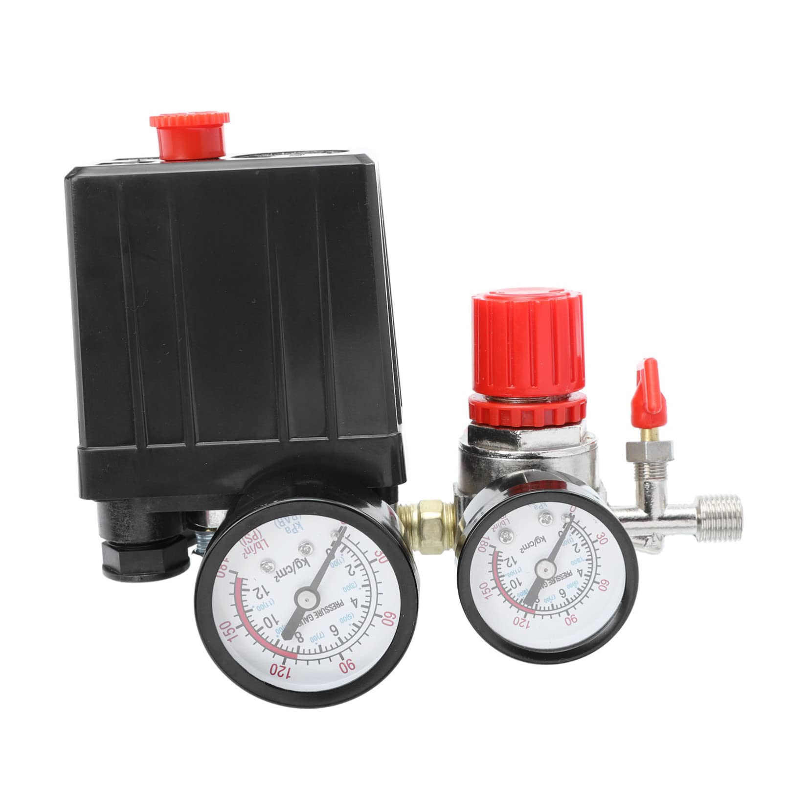 Artibetter Set Valvola di Controllo Pressione per Compressore d Aria a 4 Fori, Manometro, Plastico e Ferro, 220/380v, per 0,5-0,8mpa