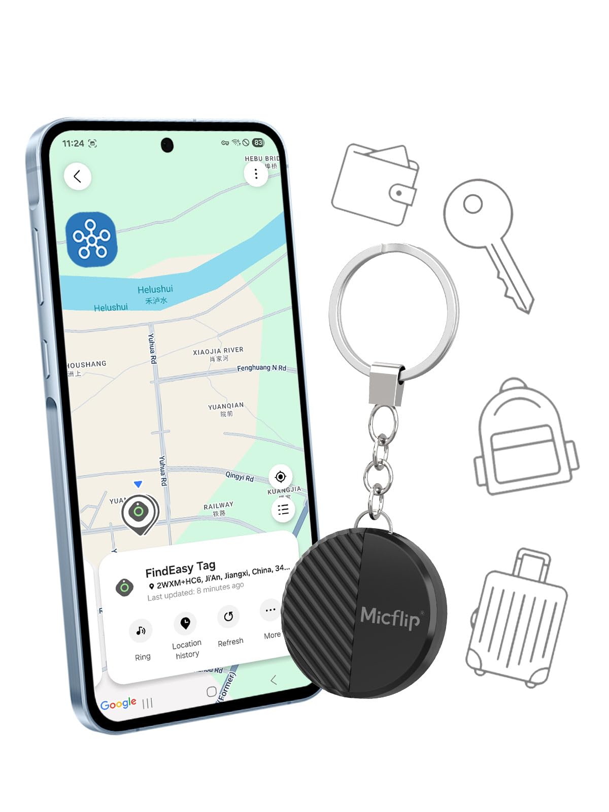 Key Tracker Compatibles with Samsung SmartThings APP, Keychain Item Finder, Reverse Phone Find, Global Tracking, Long and Replaceable Battery Life, Better Than Google Find Hub for Samsung Phones