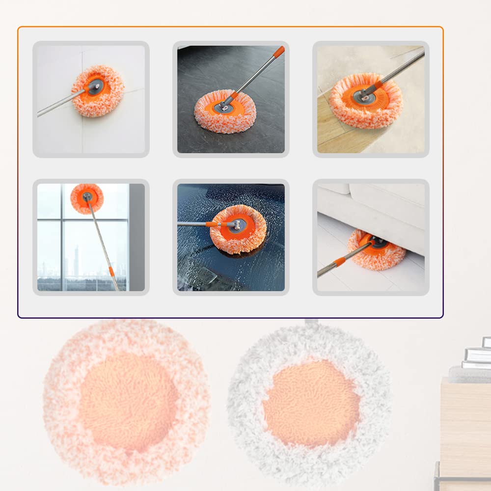 Trapeador de limpieza ajustable giratorio de 360°, mopa de limpieza de pared extensible con mango largo, fregona giratoria multifuncional para el hogar, para pared, techo, ventana, piso (gris, 50-95