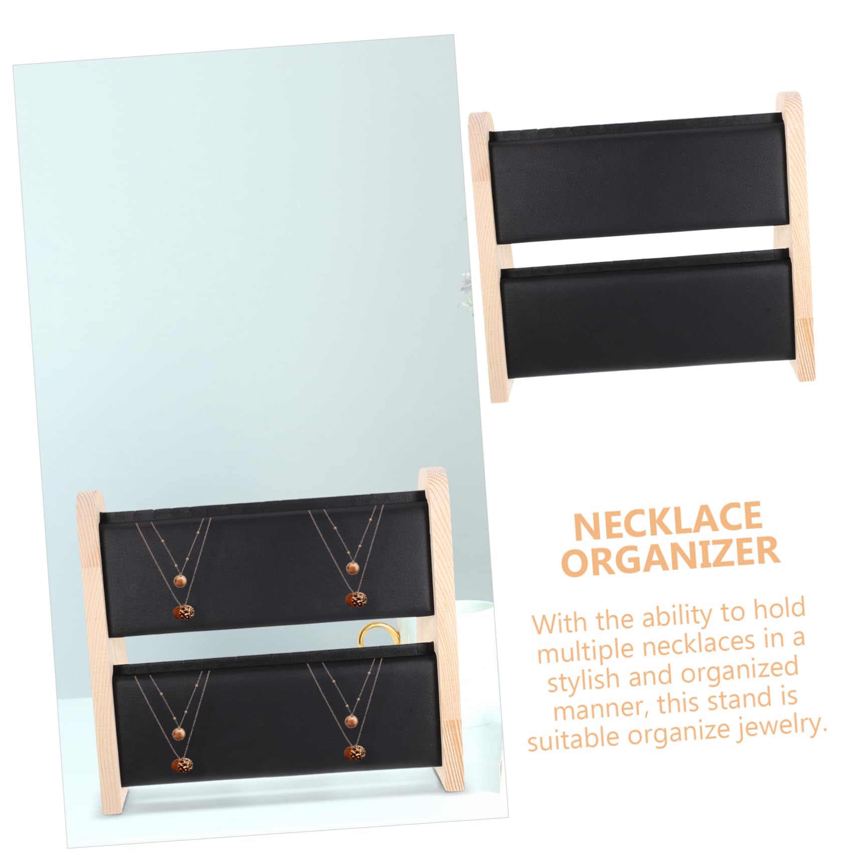 Présentoir à Bijoux en Bois Massif Noir, Organiseur Élégant à Double Couche pour Porte-colliers, pour Boutiques et Salons Professionnels