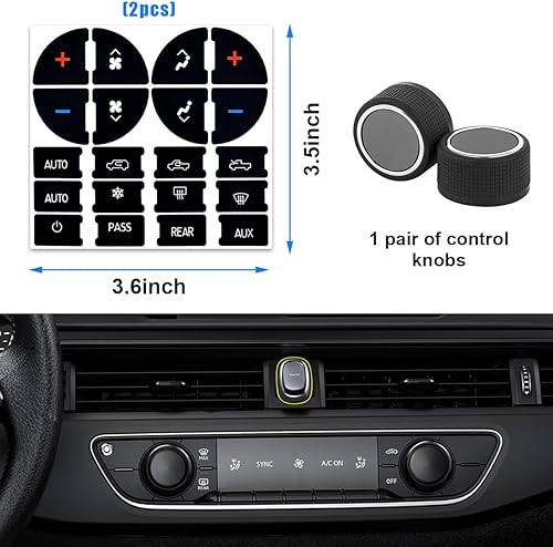 Miniatura 2 de Sylvil 4 piezas de perilla de control de volumen de radio trasera con adhesivo de botón de tablero de CA, calcomanías de panel de CA y kit de