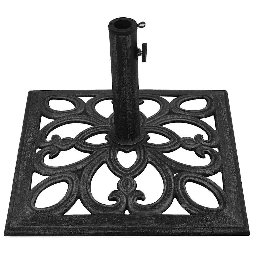 Supporto per ombrellone nero, in ghisa, 47 x 47 x 33 cm, con adattatore per aste da 35/38/48 mm, per balcone, terrazza, giardino, base stabile con motivo floreale decorativo e peso robusto