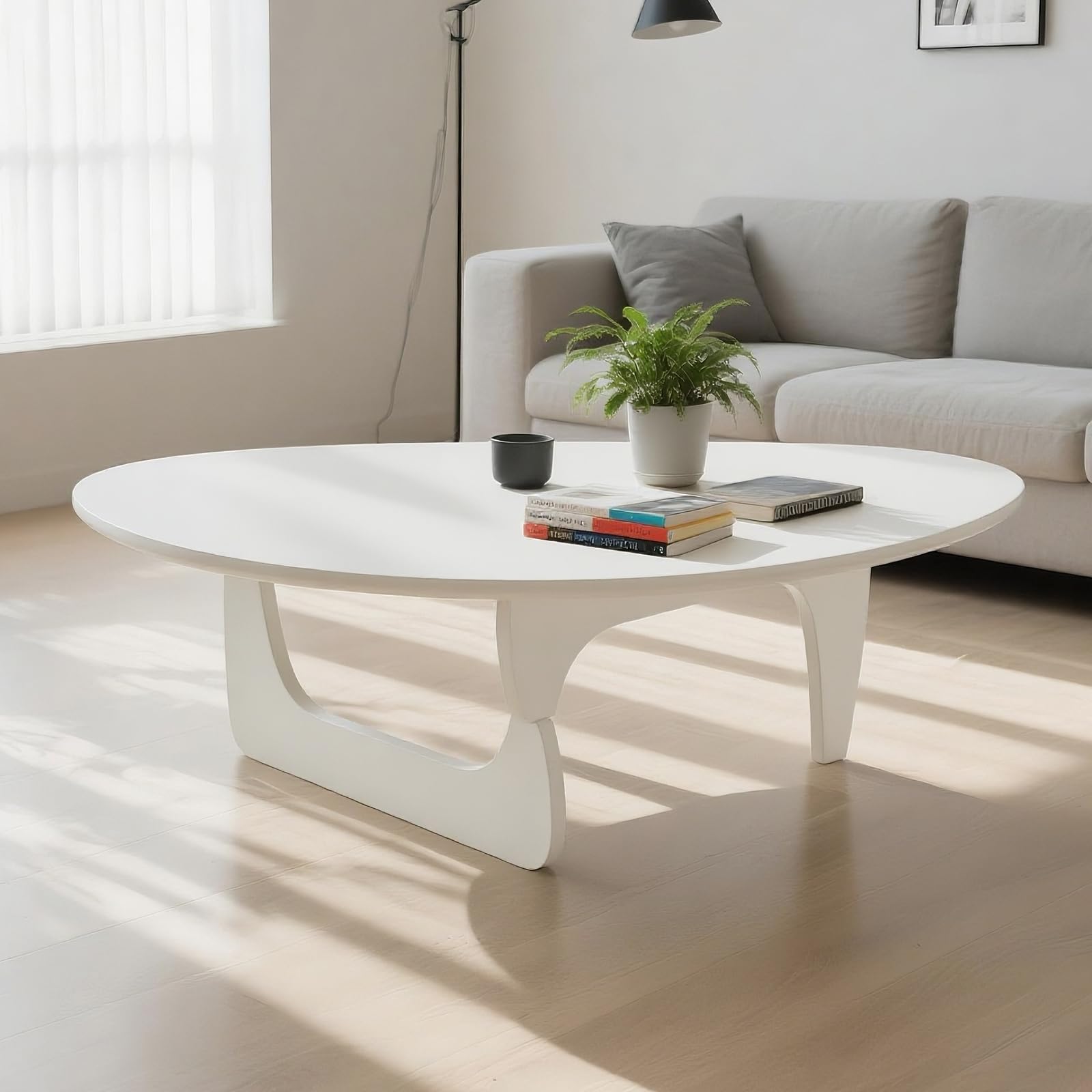 Photo 1 of *PARTIAL SET*
Solid Wooden Modern Triangle Coffee Table: Unique Funky Coffee Tables for Living Room, Oval Mid-Century Irregular Abstract Tea Tables for Patio Office Balcony Bedroom (White, 33" L x 24" W x 16" H)
