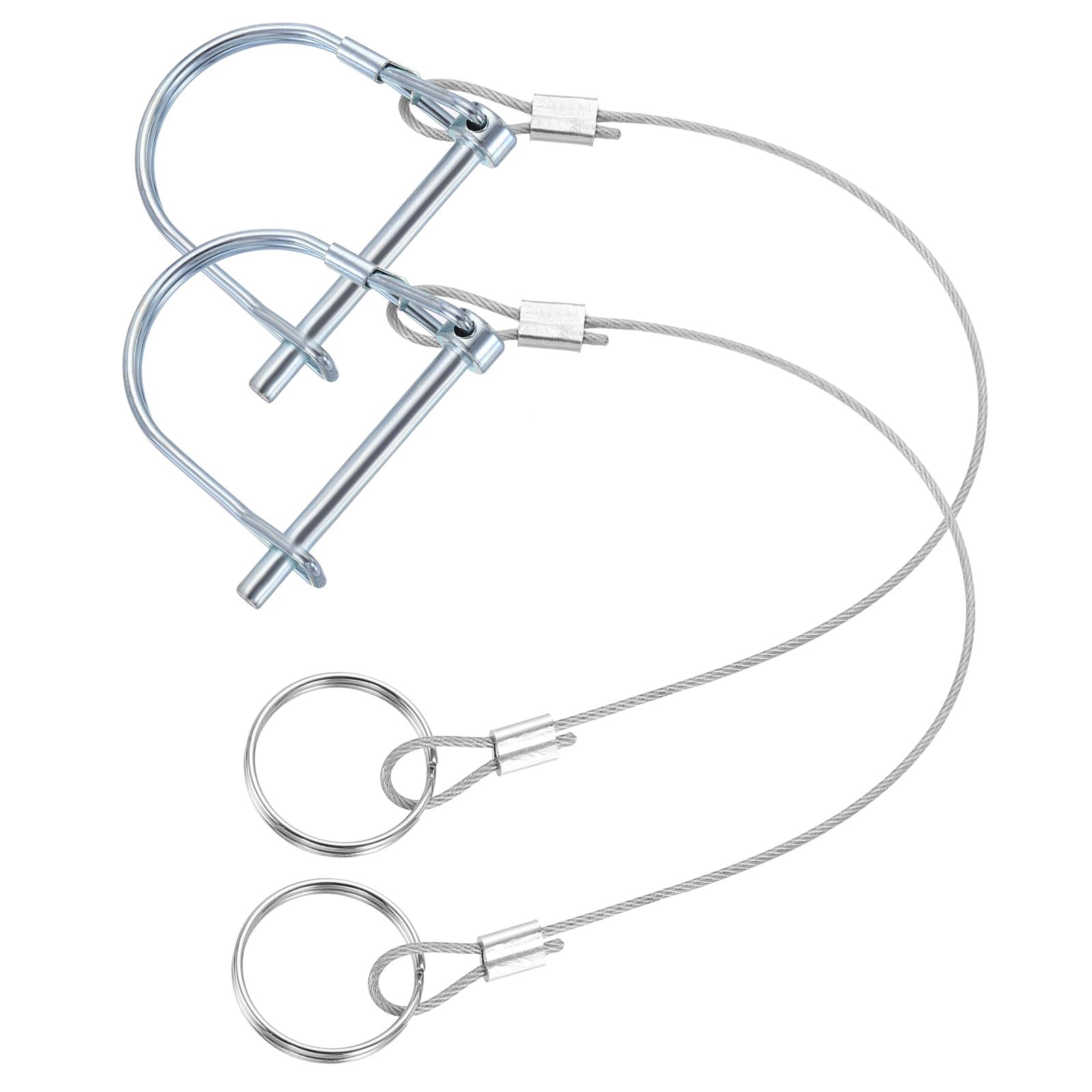PATIKIL 2 Pcs Trailer Coupler Pins, (4.5mm x 45mm) D Shape Shaft Locking Pin with Ear Extended Cord Quick Release Ring Round Arch Wire Retainer for Farm Trailers Hitches