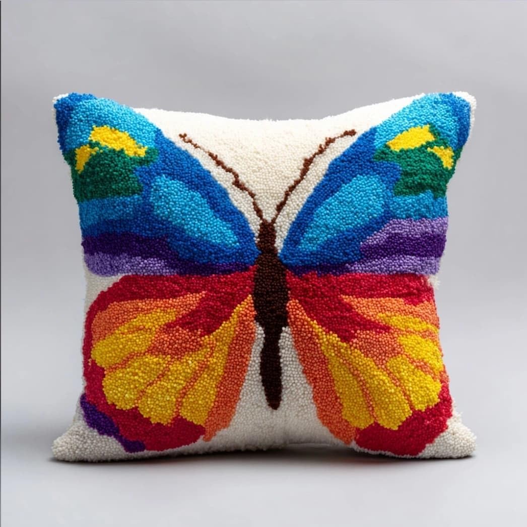 Taxpy DIY Latch Hook Pillow Kit,Butterfly 43 X 43 Cm