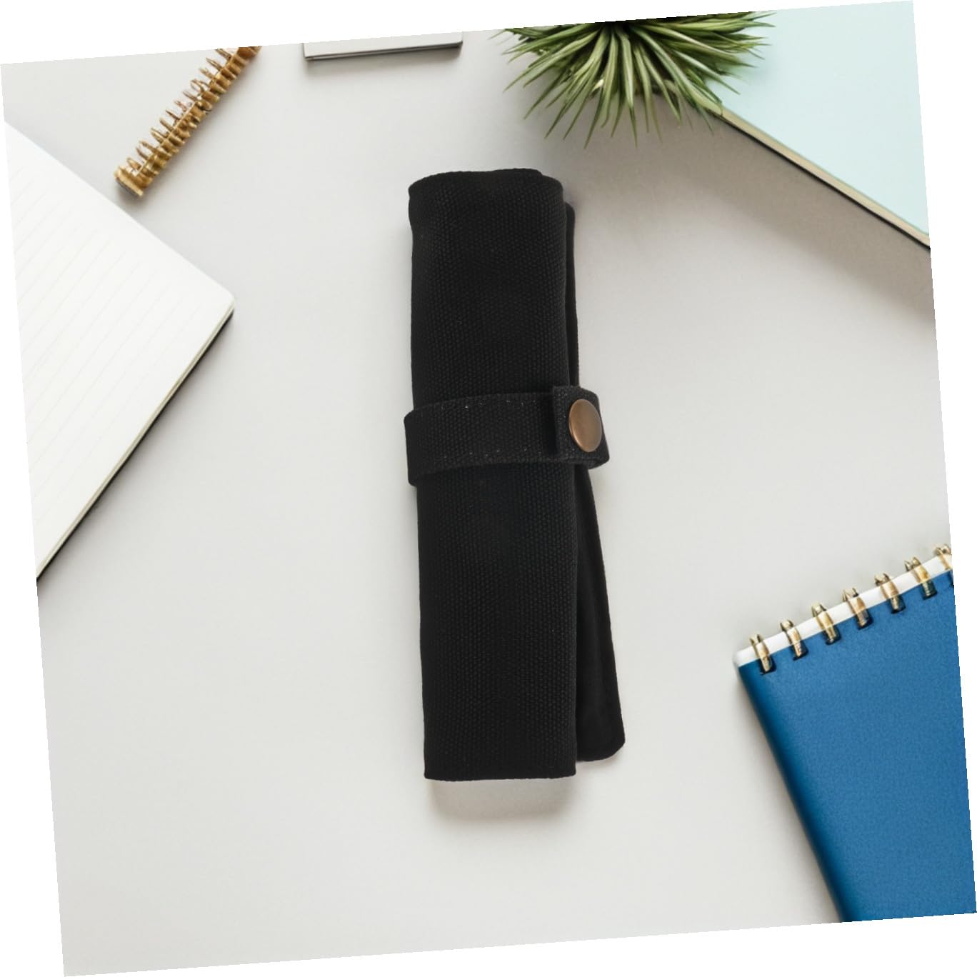 DOITOOL Portamatite a rotolo da 2 pezzi - Astuccio in tela con 5 scomparti e bottone automatico - Portapenne pieghevole nero per scuola, ufficio, penna ad acquerello, diario, cancelleria