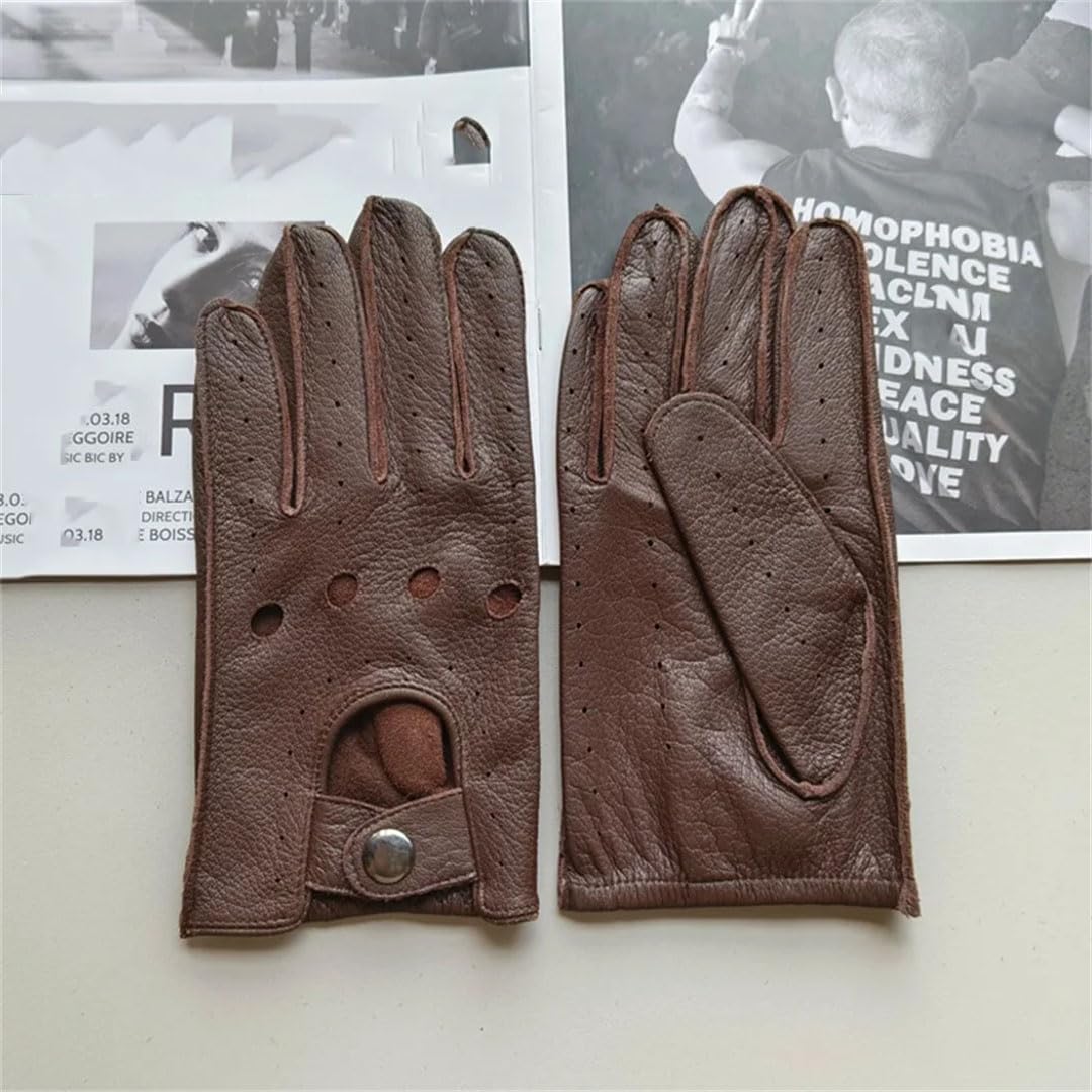 Guantes de cuero para hombre, de una sola capa, sección fina, para montar al aire libre, guantes de motocicleta con dedos completos